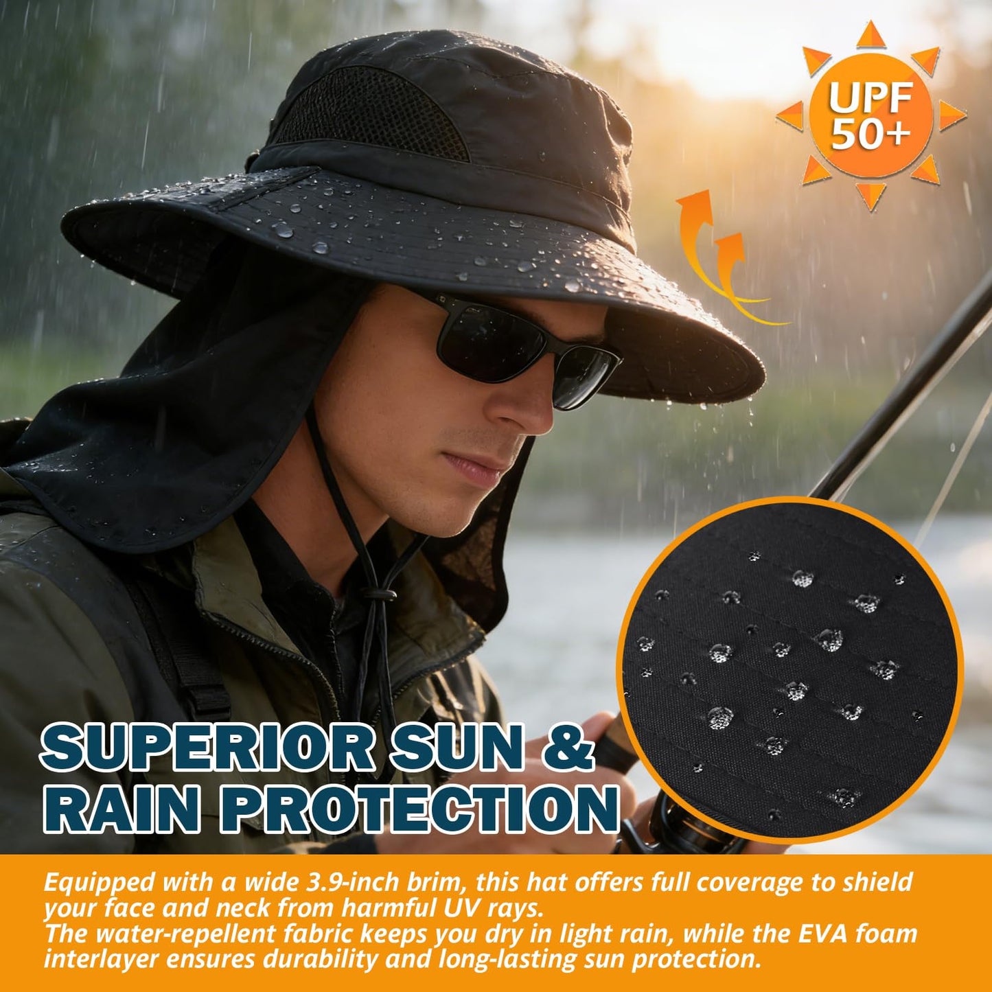 EINSKEY Wide Brim Sun Hat, UPF 50+ UV Protection Waterproof Packable Bucket Hat for Men & Women, Fishing Hiking Beach Garden