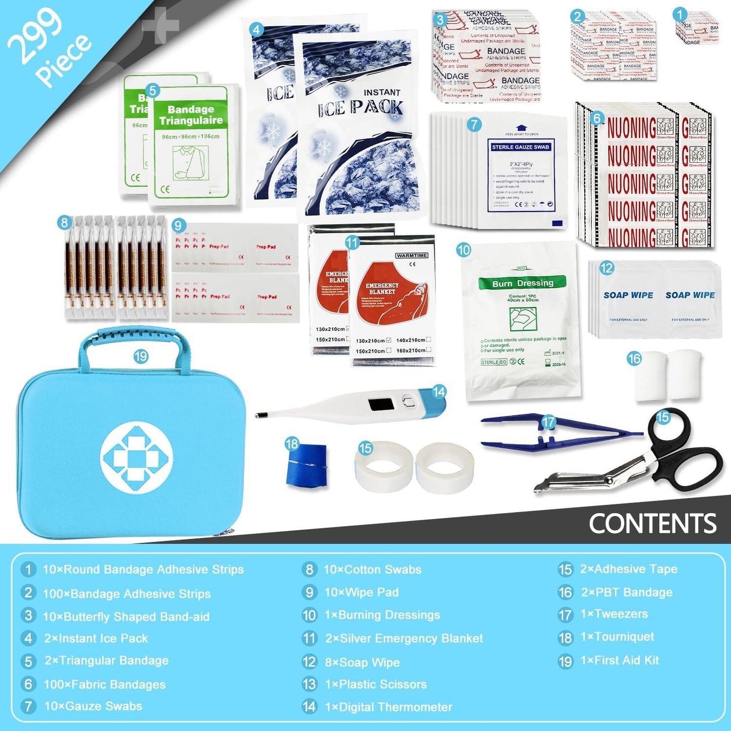 276PCS Small Travel First Aid Kit Supplies for Business, First Aid Kits Backpacking Essentials Items Trauma First Aid Survival Kits for Home Outdoor Adventure, Blue AMORNING
