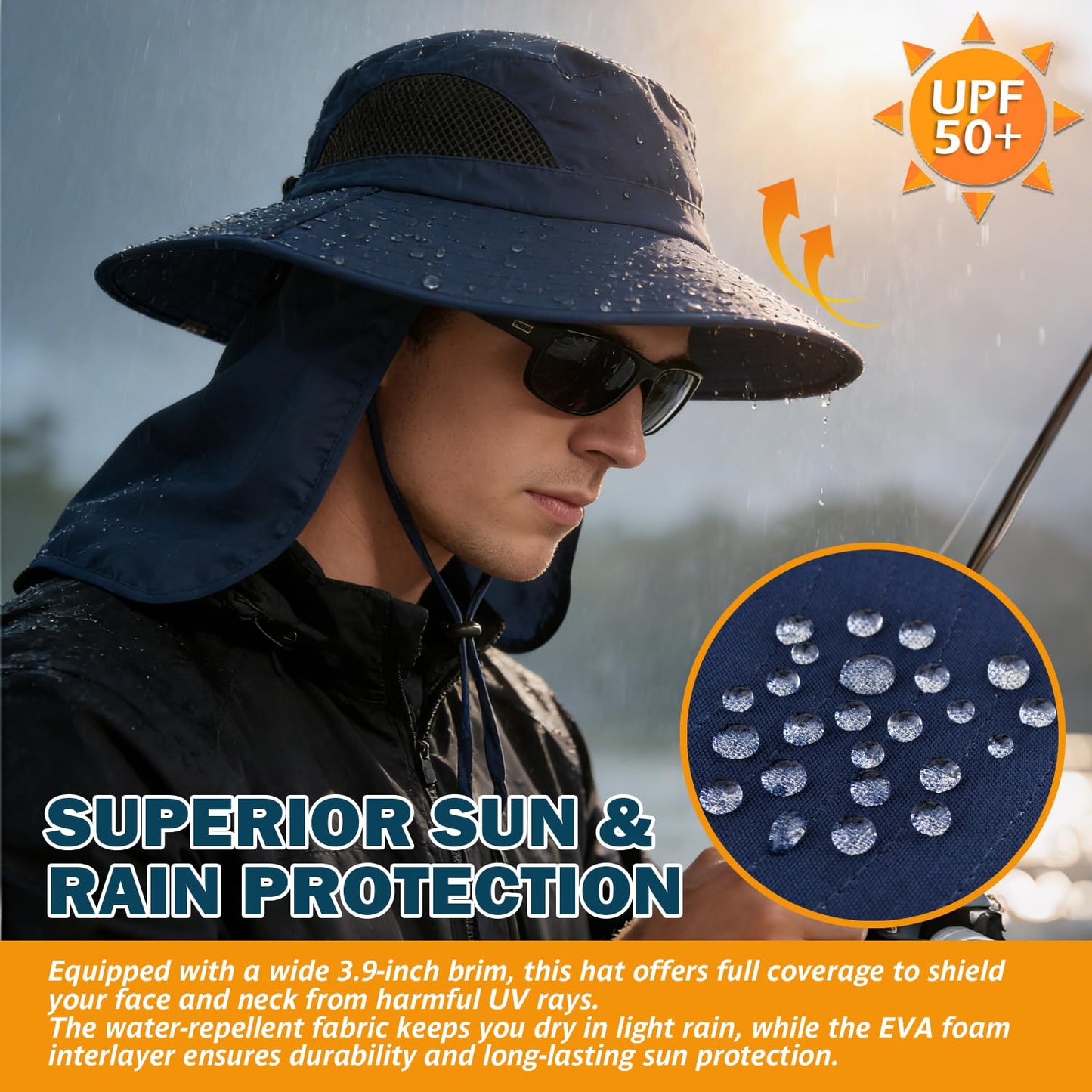 EINSKEY Wide Brim Sun Hat, UPF 50+ UV Protection Waterproof Packable Bucket Hat for Men & Women, Fishing Hiking Beach Garden