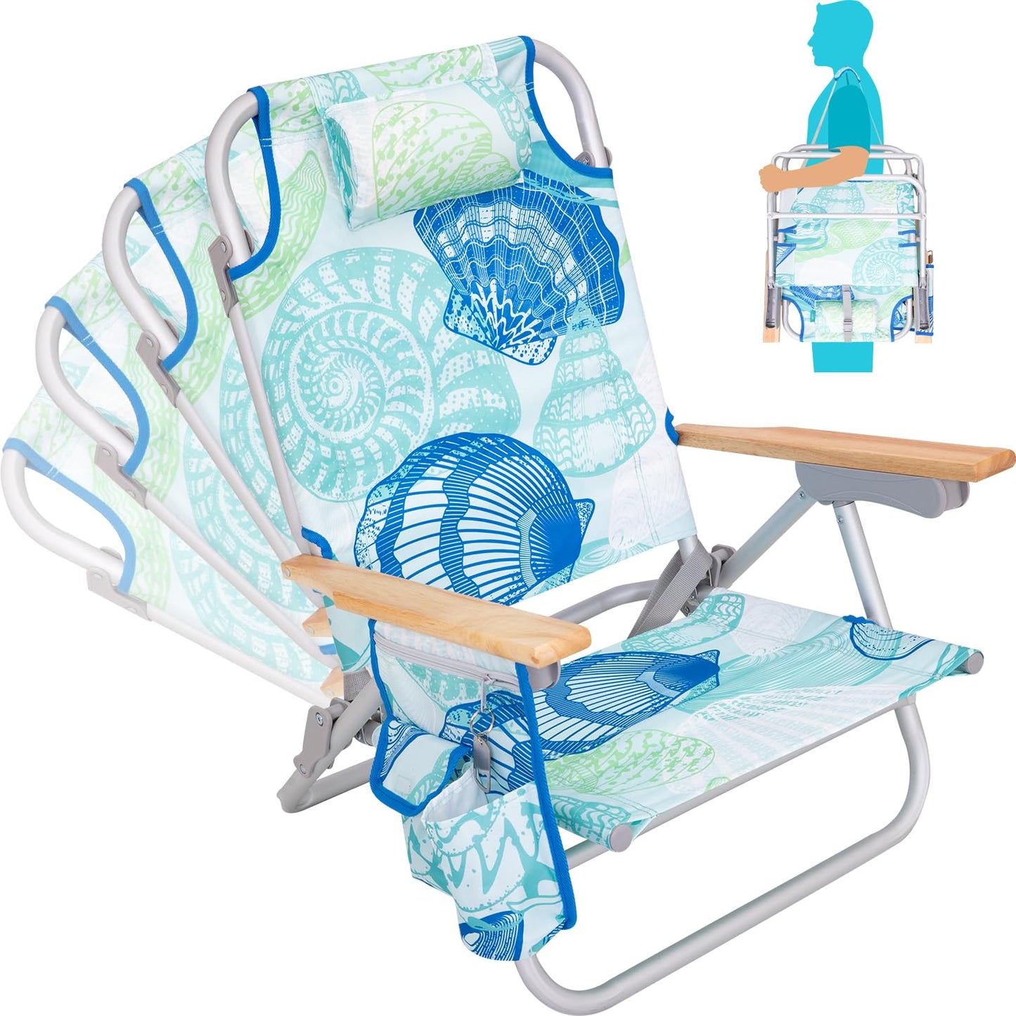 #WEJOY Beach Chair for Adults, Reclining Adjustable Position, Lay Flat Lightweight Folding Portable Aluminum Chair with Backpack Straps,Padded headrest, Heavy Duty 400 lbs Lawn Chair for Beach, Sand