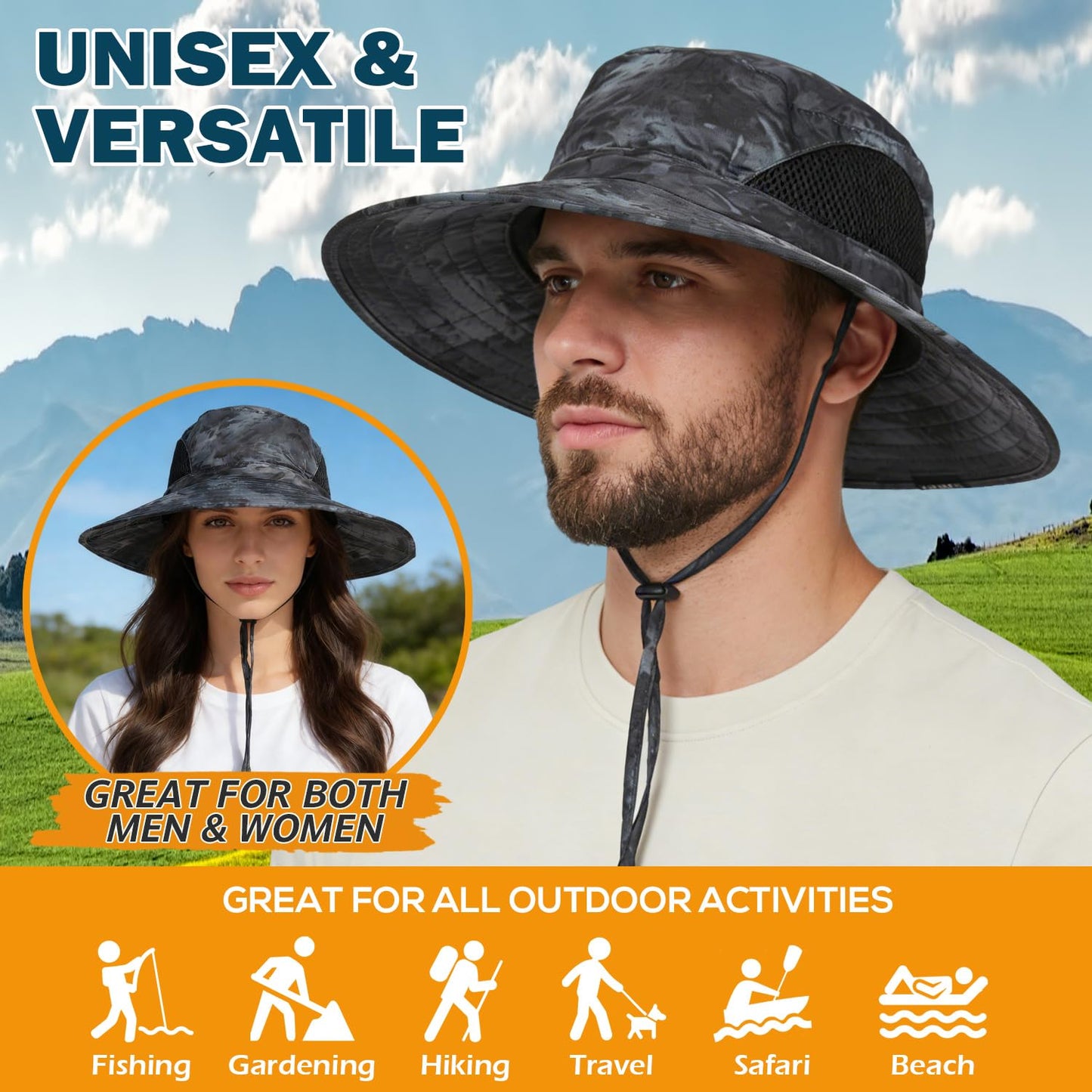 EINSKEY Wide Brim Sun Hat, UPF 50+ UV Protection Waterproof Packable Bucket Hat for Men & Women, Fishing Hiking Beach Garden
