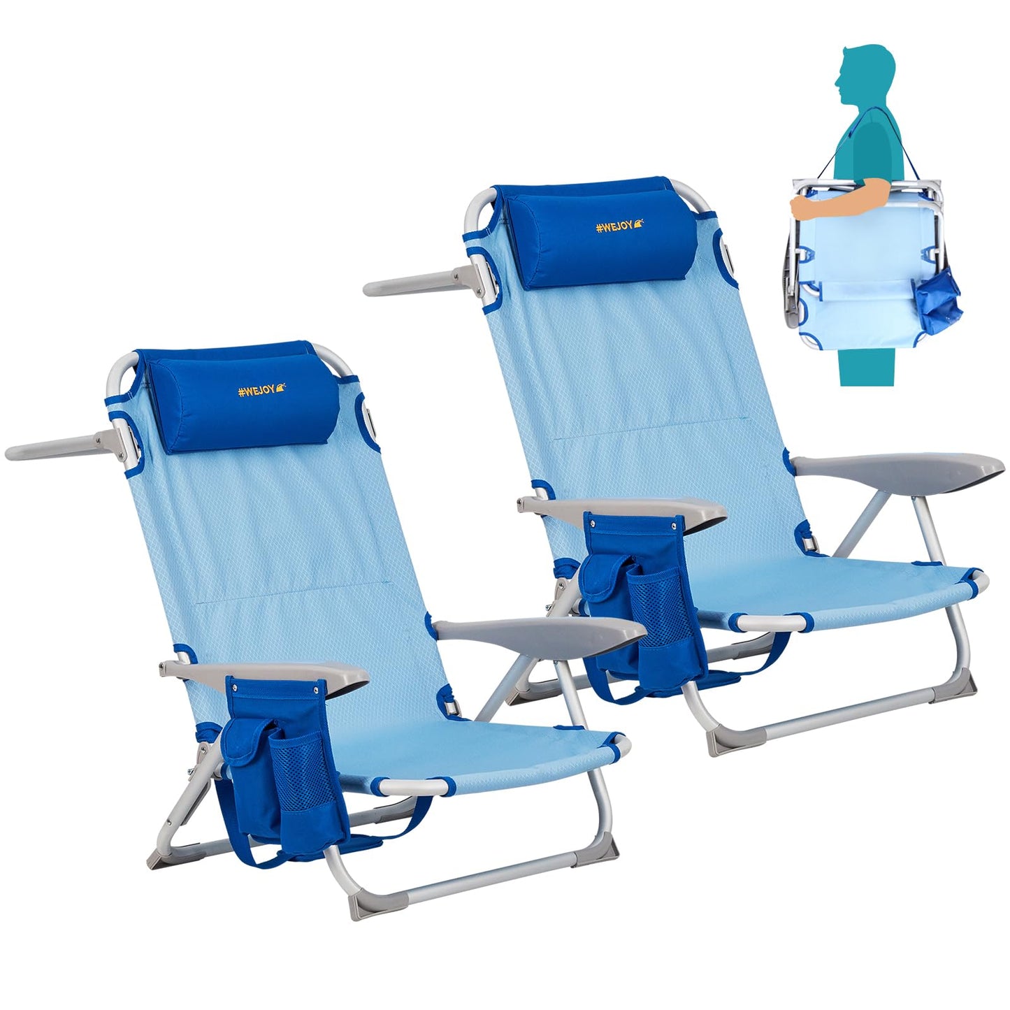 #WEJOY Beach Chair for Adults, Reclining Adjustable Position, Lay Flat Lightweight Folding Portable Aluminum Chair with Backpack Straps,Padded headrest, Heavy Duty 400 lbs Lawn Chair for Beach, Sand
