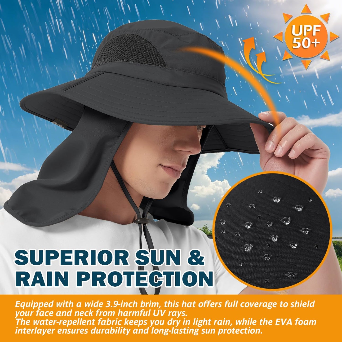 Wide-Brim Sun Hat — UPF 50+, Packable, Waterproof (EINSKEY)