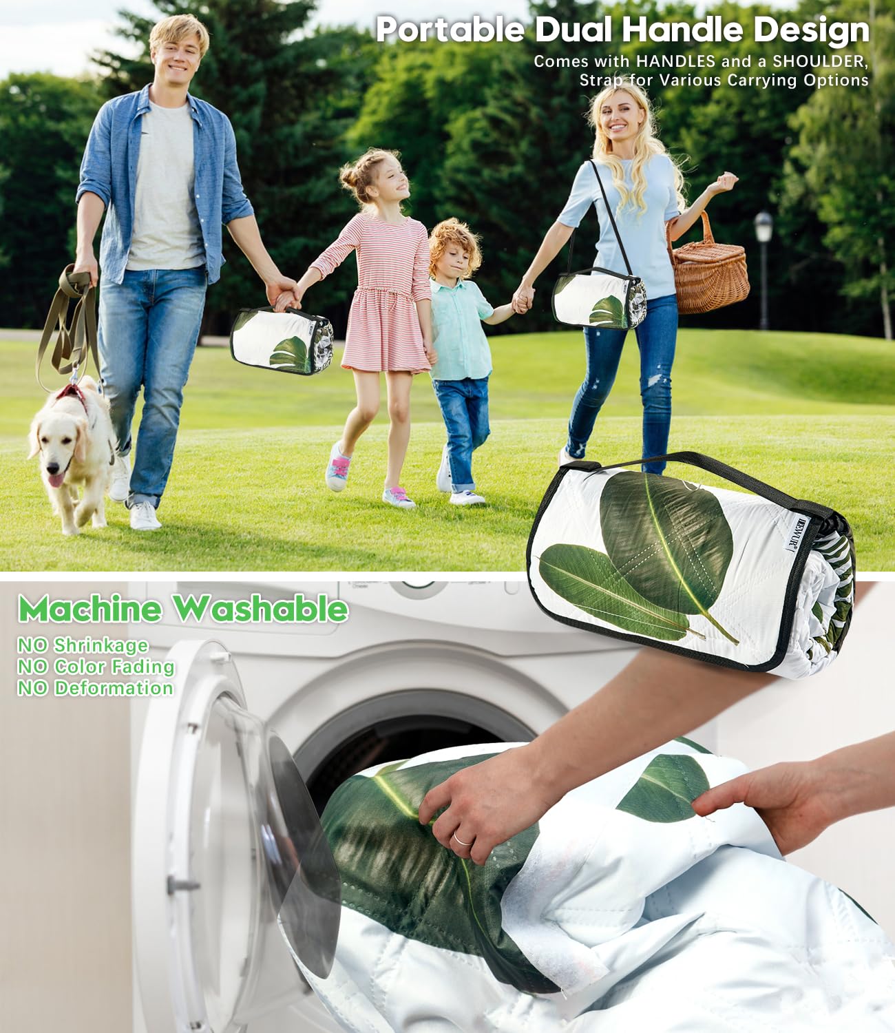 Picnic Blankets 79"x79" Extra Large Outdoor Blanket Beach Blanket Waterproof SandProof Picnic Mat Washable Foldable Portable for Grass Lawn Beach Camping (White with Flowers)