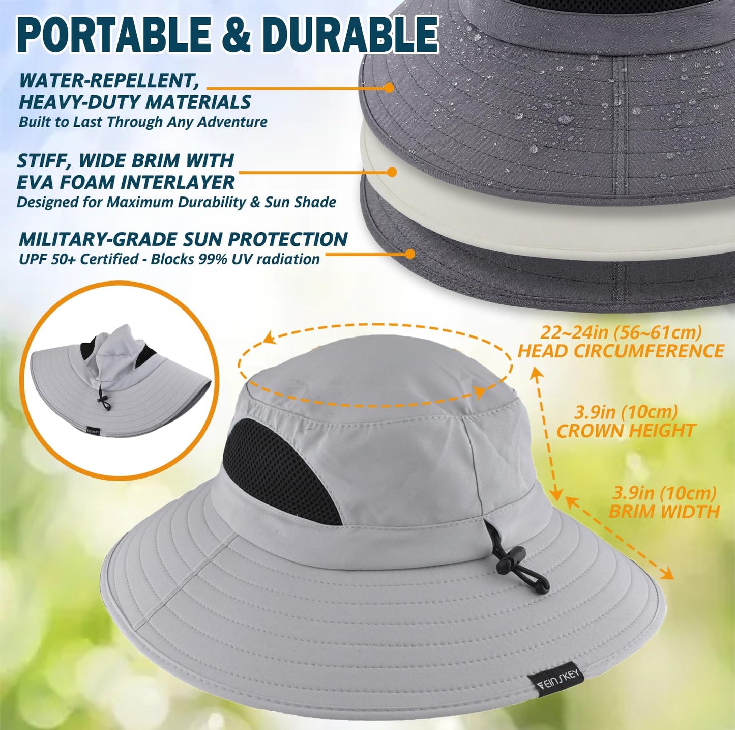Wide-Brim Sun Hat — UPF 50+, Packable, Waterproof (EINSKEY)