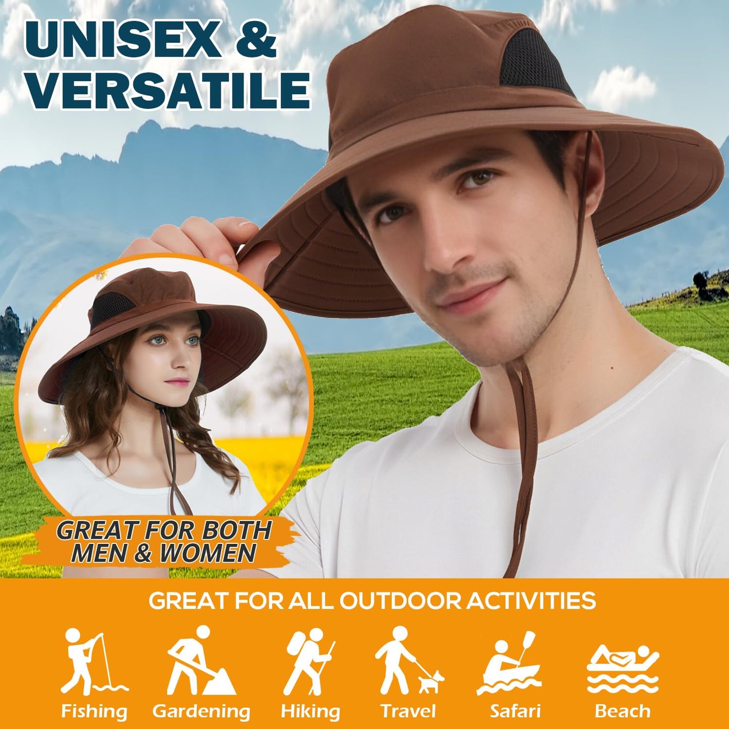 Wide-Brim Sun Hat — UPF 50+, Packable, Waterproof (EINSKEY)