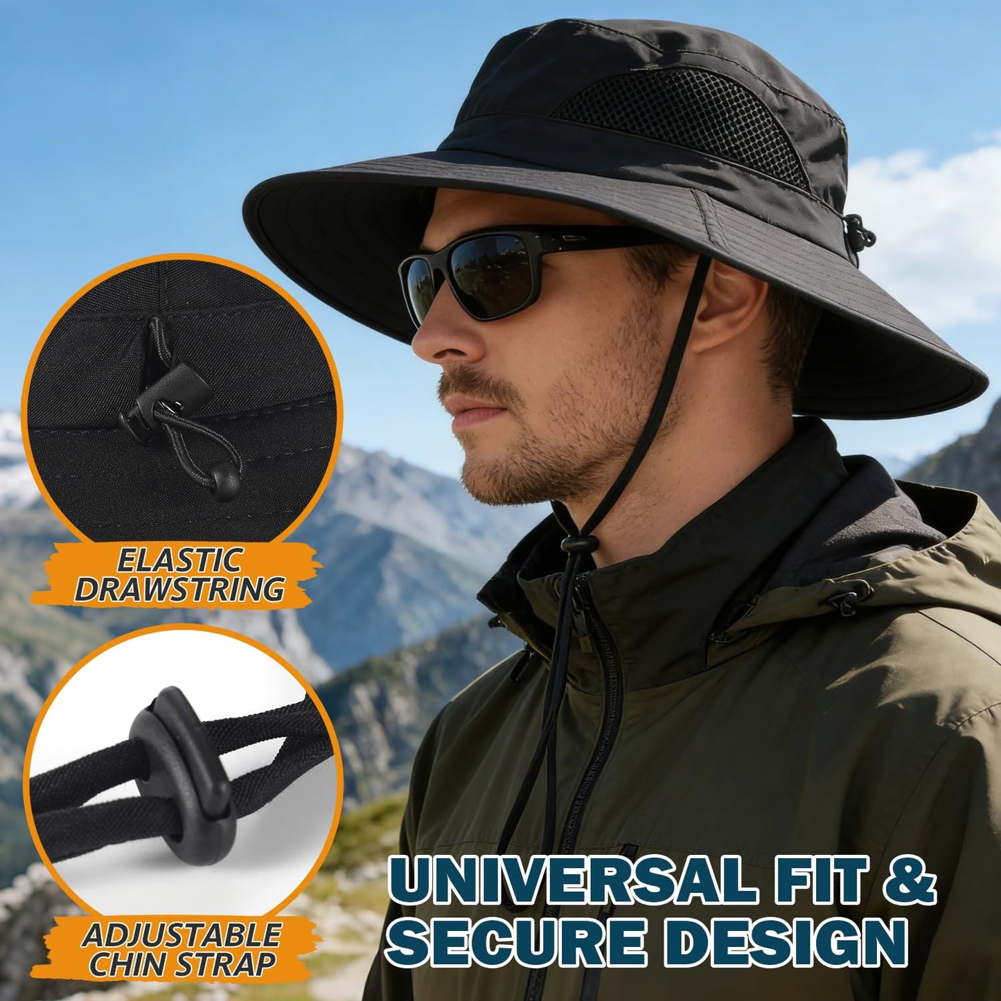 EINSKEY Wide Brim Sun Hat, UPF 50+ UV Protection Waterproof Packable Bucket Hat for Men & Women, Fishing Hiking Beach Garden