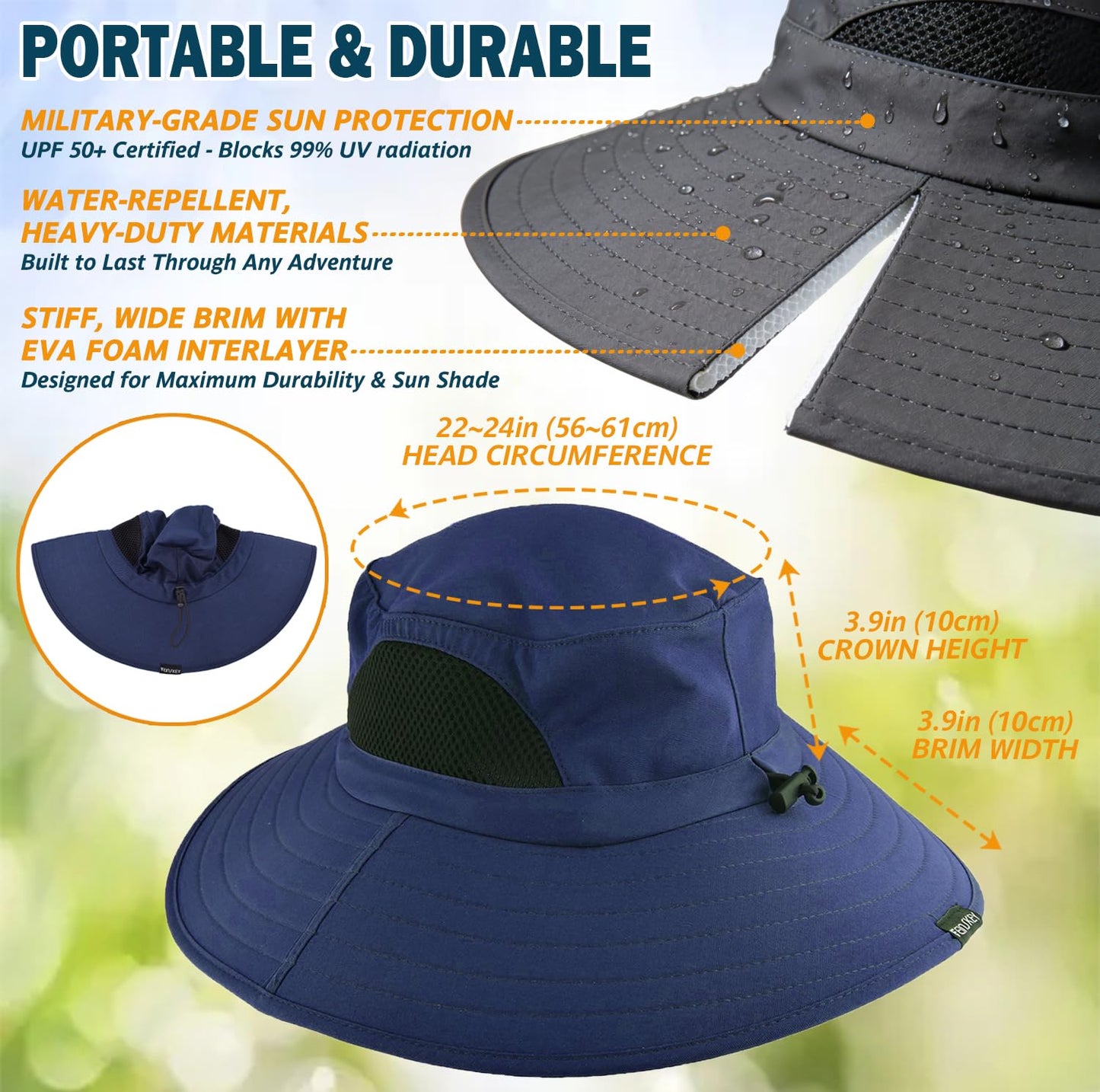EINSKEY Wide Brim Sun Hat, UPF 50+ UV Protection Waterproof Packable Bucket Hat for Men & Women, Fishing Hiking Beach Garden