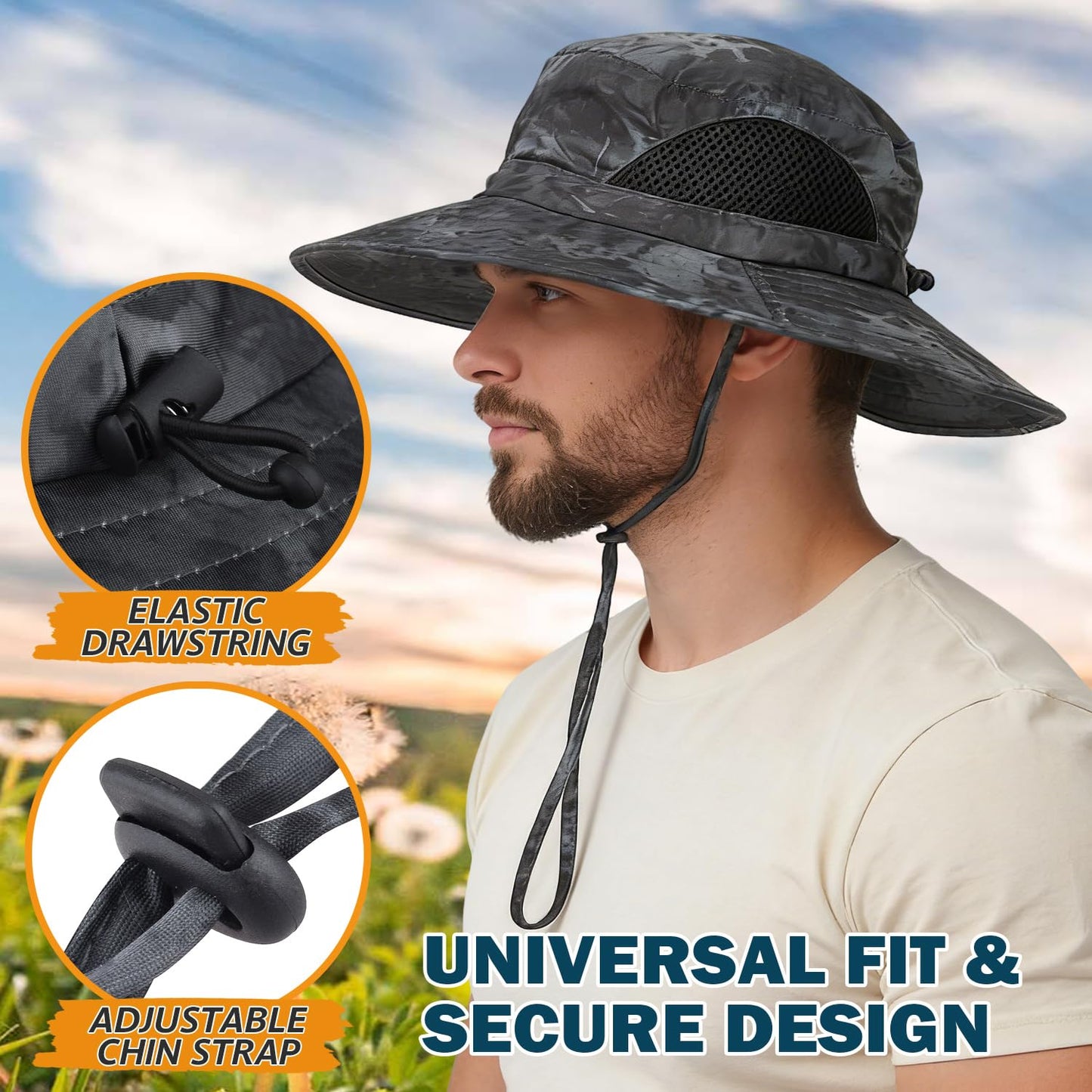 EINSKEY Wide Brim Sun Hat, UPF 50+ UV Protection Waterproof Packable Bucket Hat for Men & Women, Fishing Hiking Beach Garden