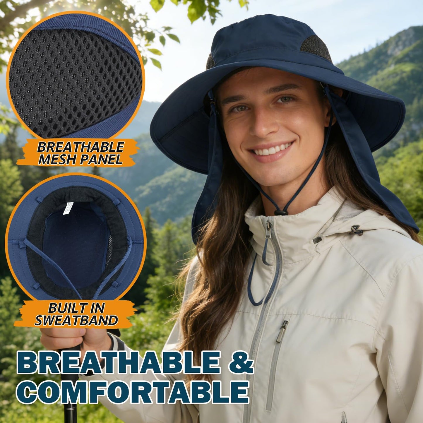 EINSKEY Wide Brim Sun Hat, UPF 50+ UV Protection Waterproof Packable Bucket Hat for Men & Women, Fishing Hiking Beach Garden