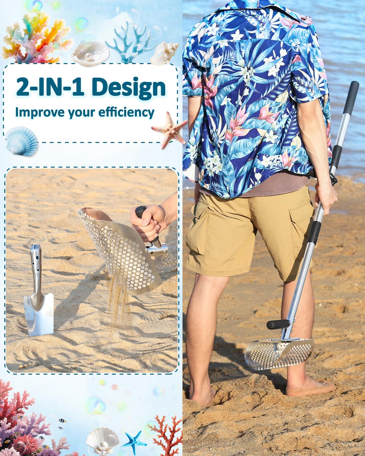 Stainless Sand Scoop — Long-Handle, Fast Sifting (Metal Detecting/Beach)
