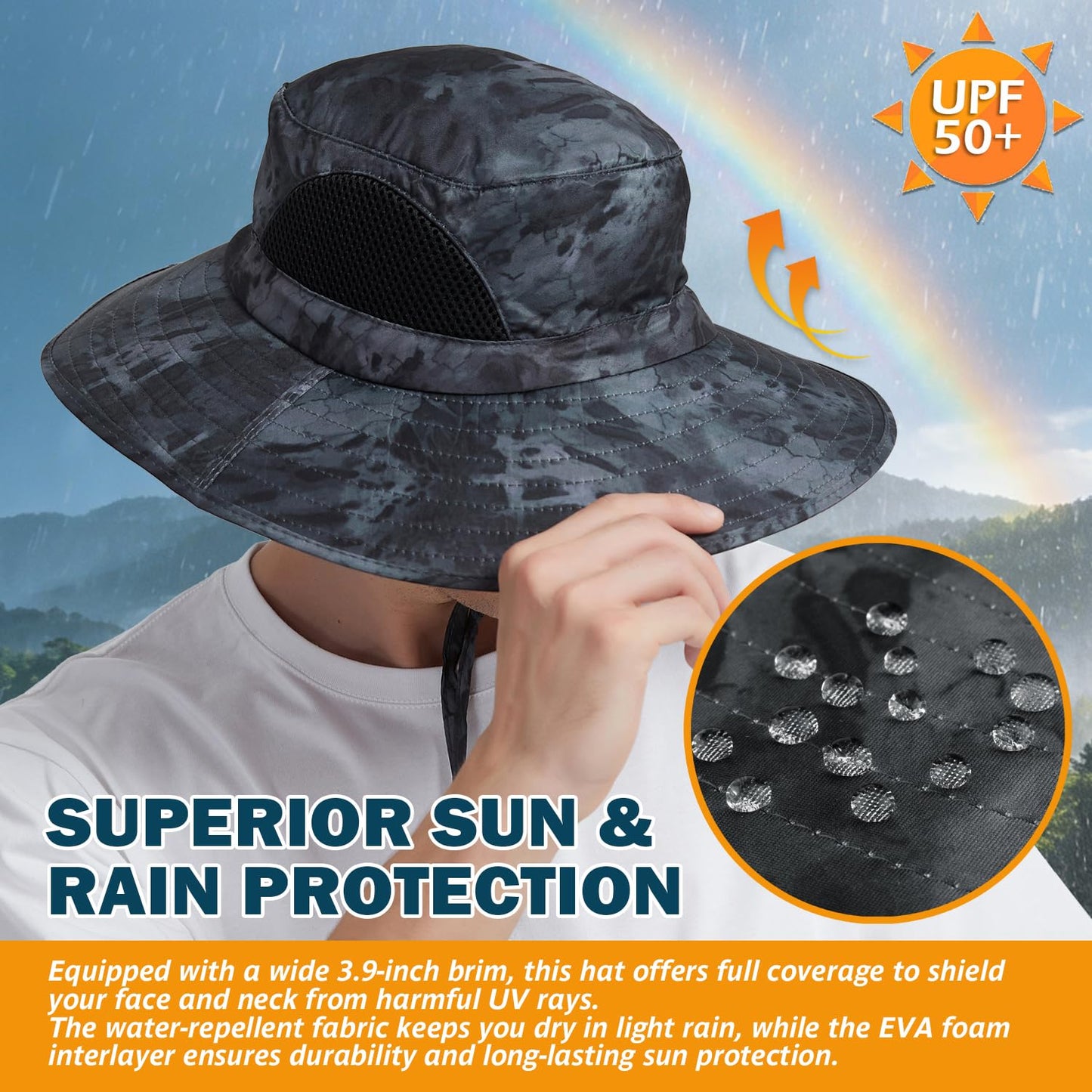 EINSKEY Wide Brim Sun Hat, UPF 50+ UV Protection Waterproof Packable Bucket Hat for Men & Women, Fishing Hiking Beach Garden
