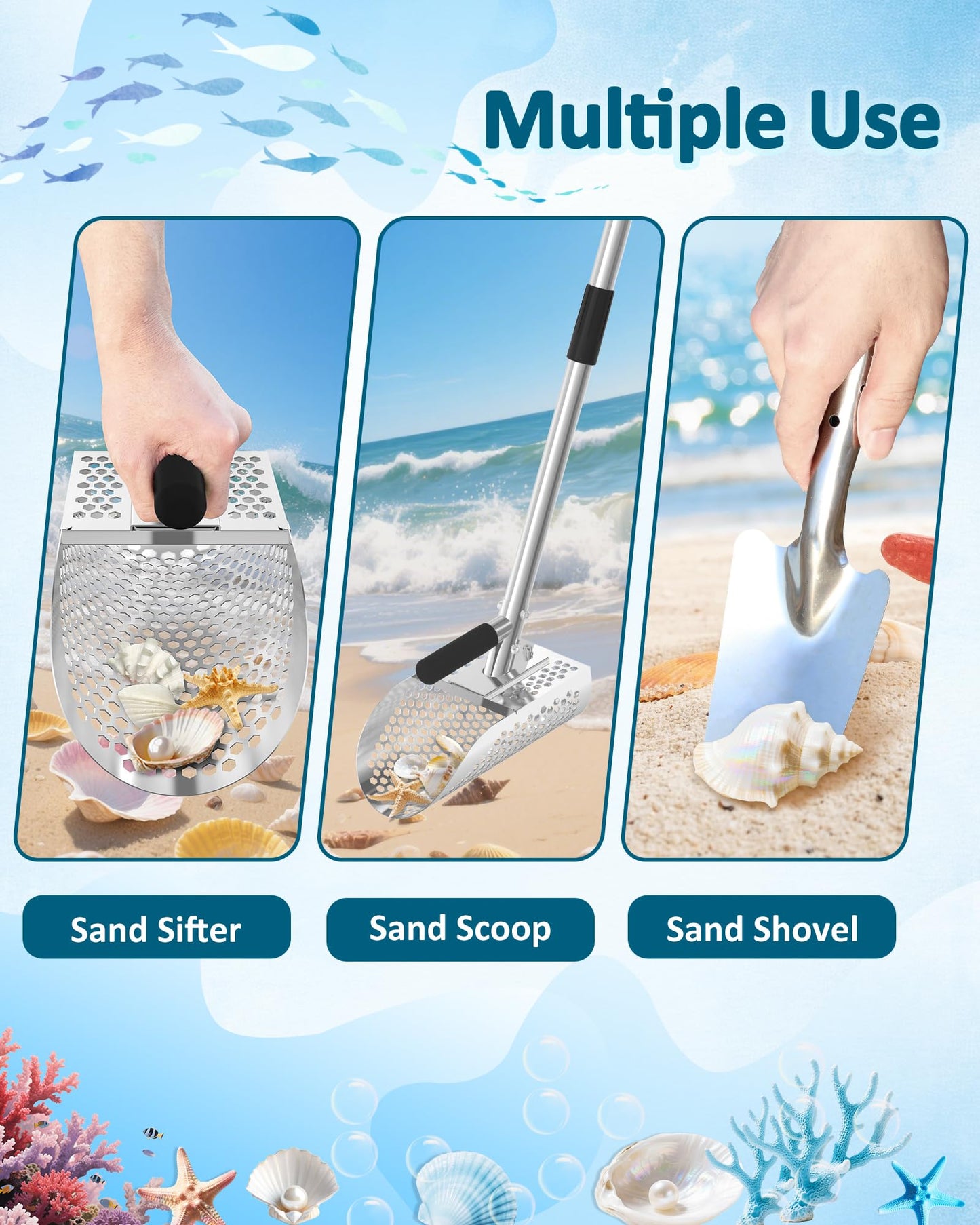 Stainless Sand Scoop — Long-Handle, Fast Sifting (Metal Detecting/Beach)