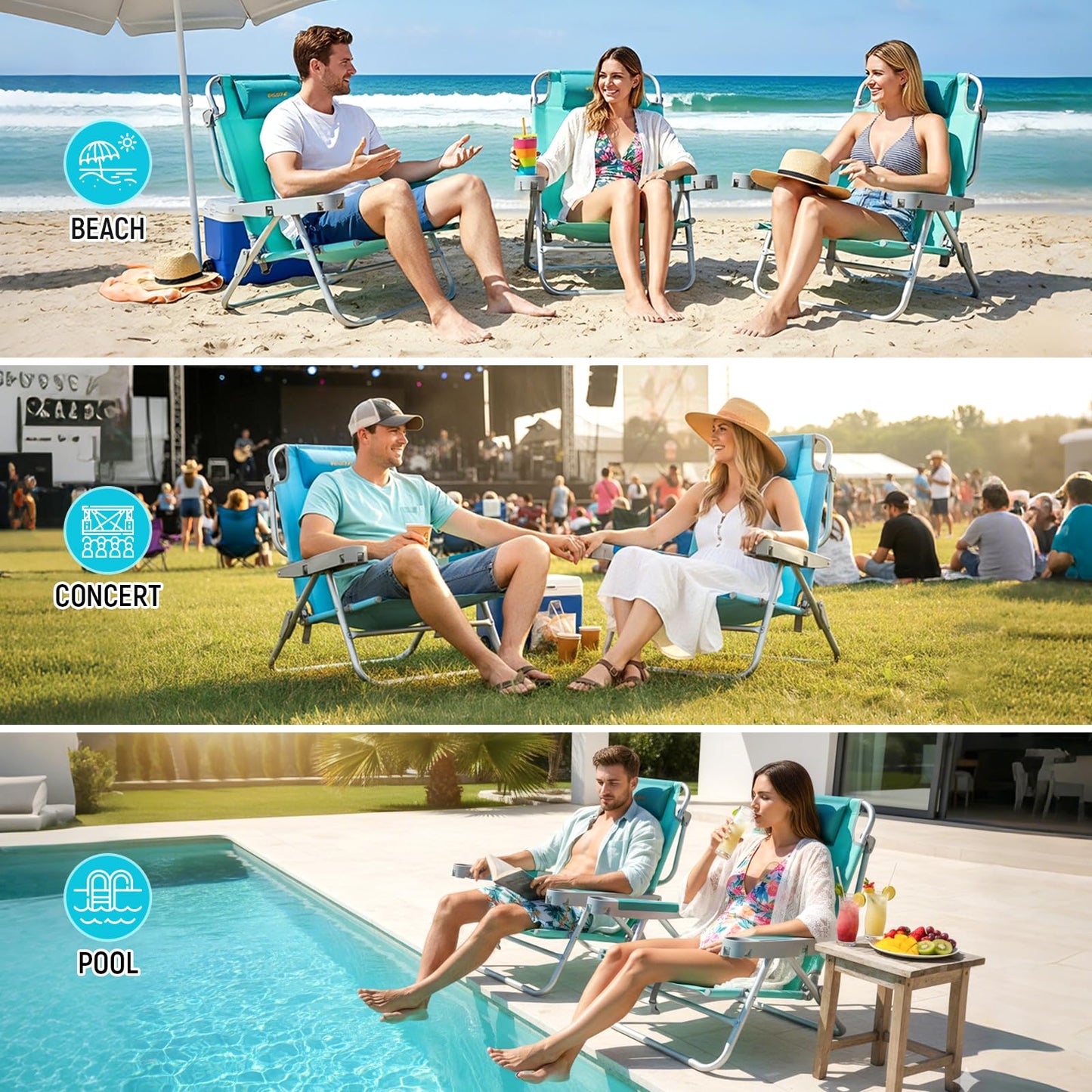 #WEJOY Beach Chair for Adults, Reclining Adjustable Position, Lay Flat Lightweight Folding Portable Aluminum Chair with Backpack Straps,Padded headrest, Heavy Duty 400 lbs Lawn Chair for Beach, Sand