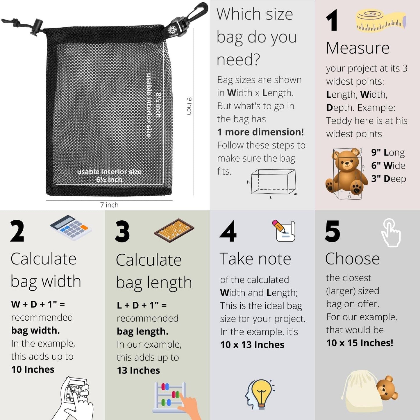 Mesh Find Bags with Clip — Set of 4 (6×8 in, Black)