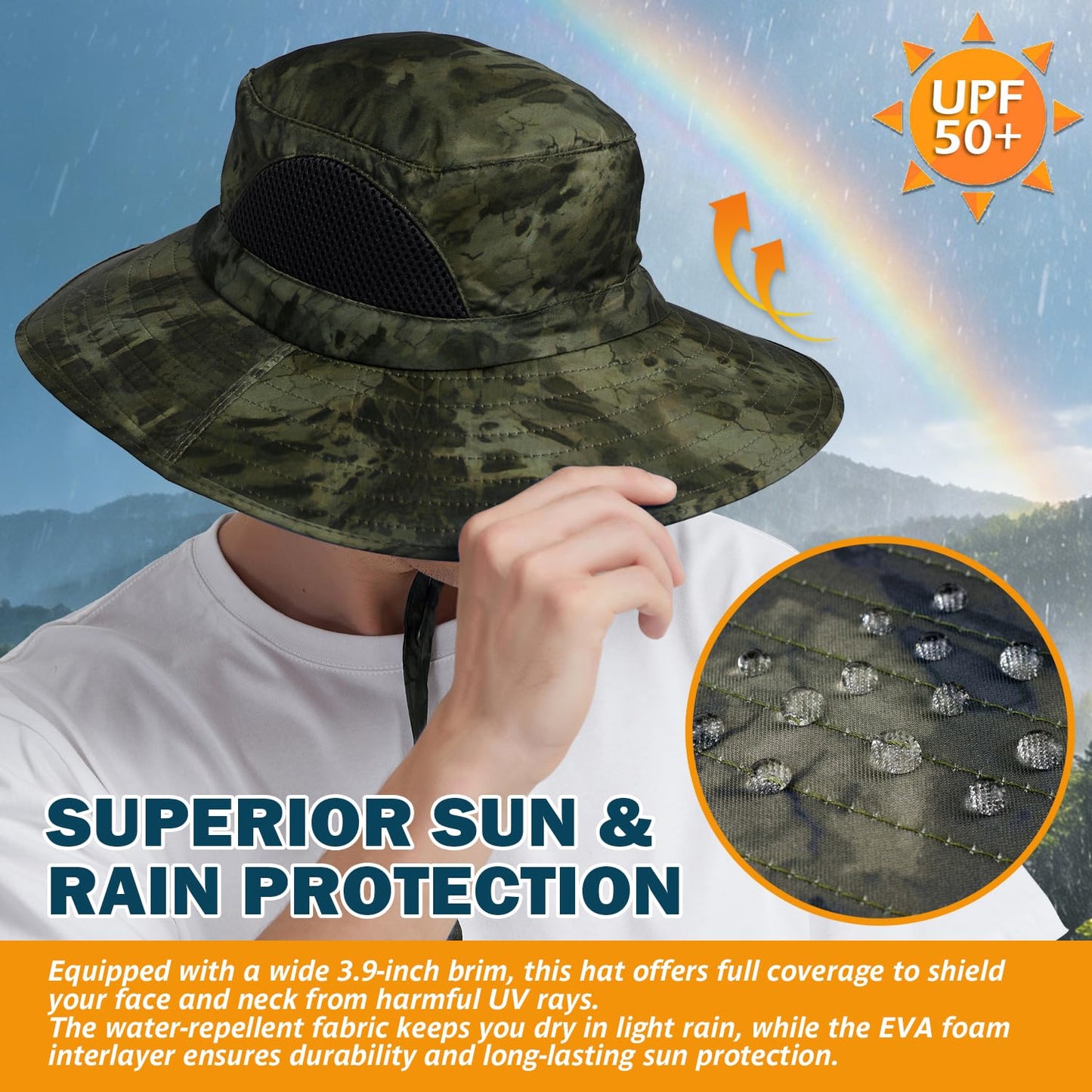 EINSKEY Wide Brim Sun Hat, UPF 50+ UV Protection Waterproof Packable Bucket Hat for Men & Women, Fishing Hiking Beach Garden