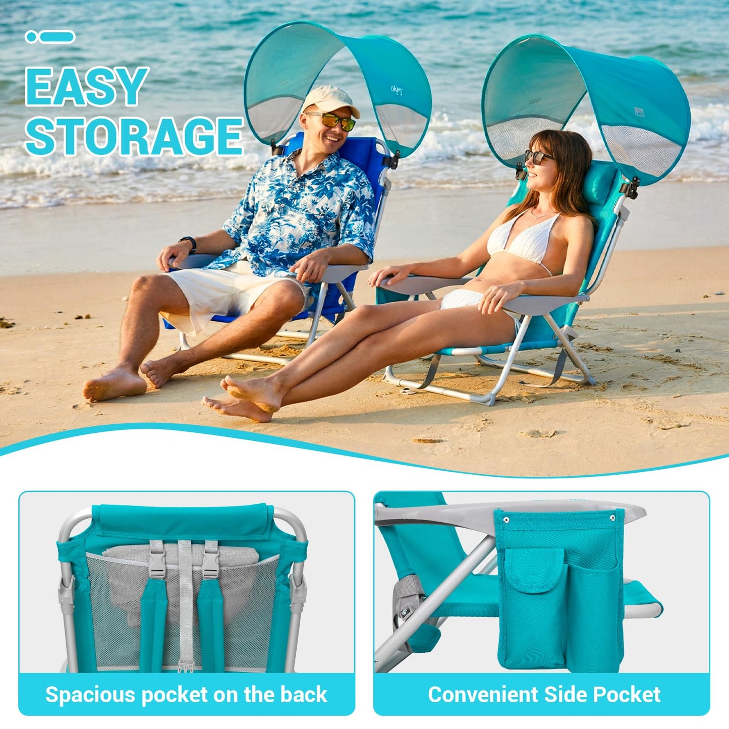 #WEJOY Beach Chair for Adults, Reclining Adjustable Position, Lay Flat Lightweight Folding Portable Aluminum Chair with Backpack Straps,Padded headrest, Heavy Duty 400 lbs Lawn Chair for Beach, Sand