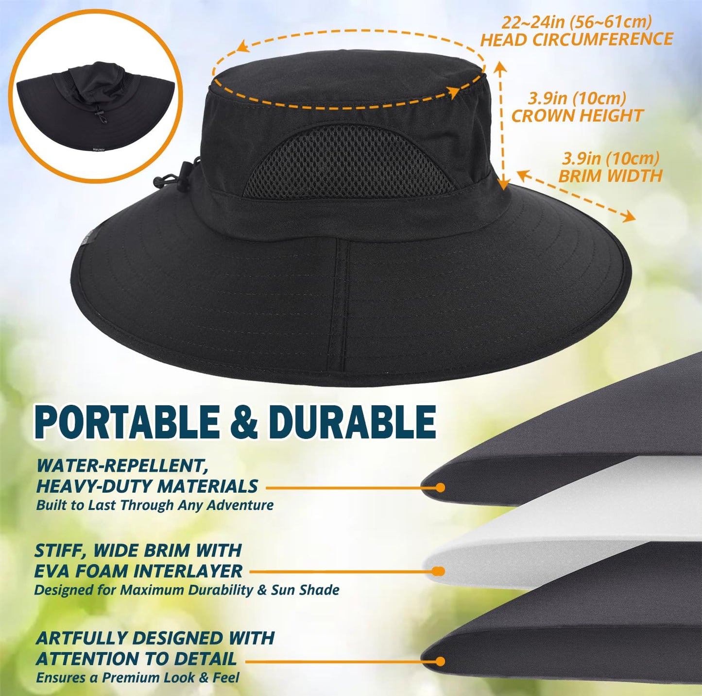 Wide-Brim Sun Hat — UPF 50+, Packable, Waterproof (EINSKEY)