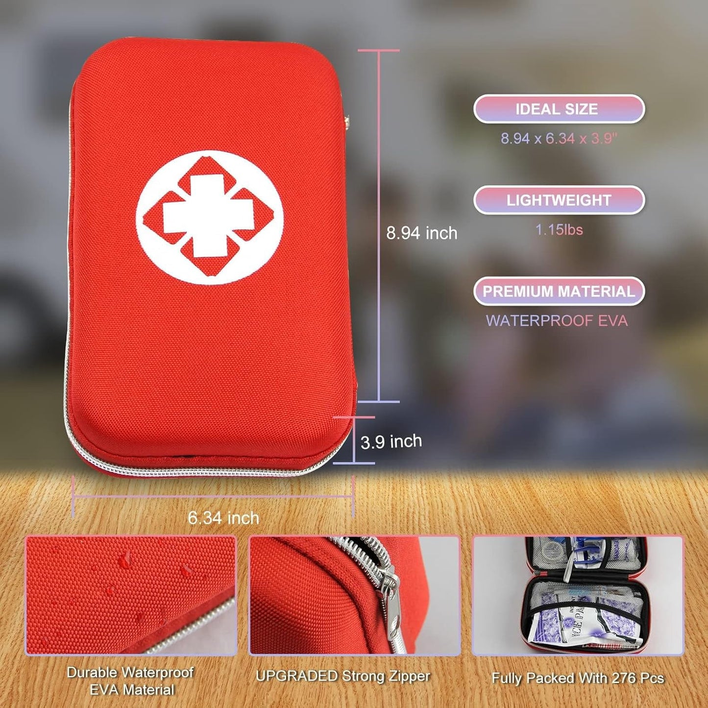 276PCS Small Travel First Aid Kit Supplies for Business, First Aid Kits Backpacking Essentials Items Trauma First Aid Survival Kits for Home Outdoor Adventure, Blue AMORNING