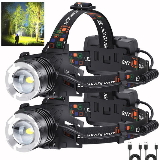 LED Rechargeable Headlamp, 99,000 Lumens Head Lamps (Include Βattery) Super Bright Long Distance Headlamps with 5 Mode Waterproof, 90° Adjustable Head Lights for Forehead Adults Outdoor Camping
