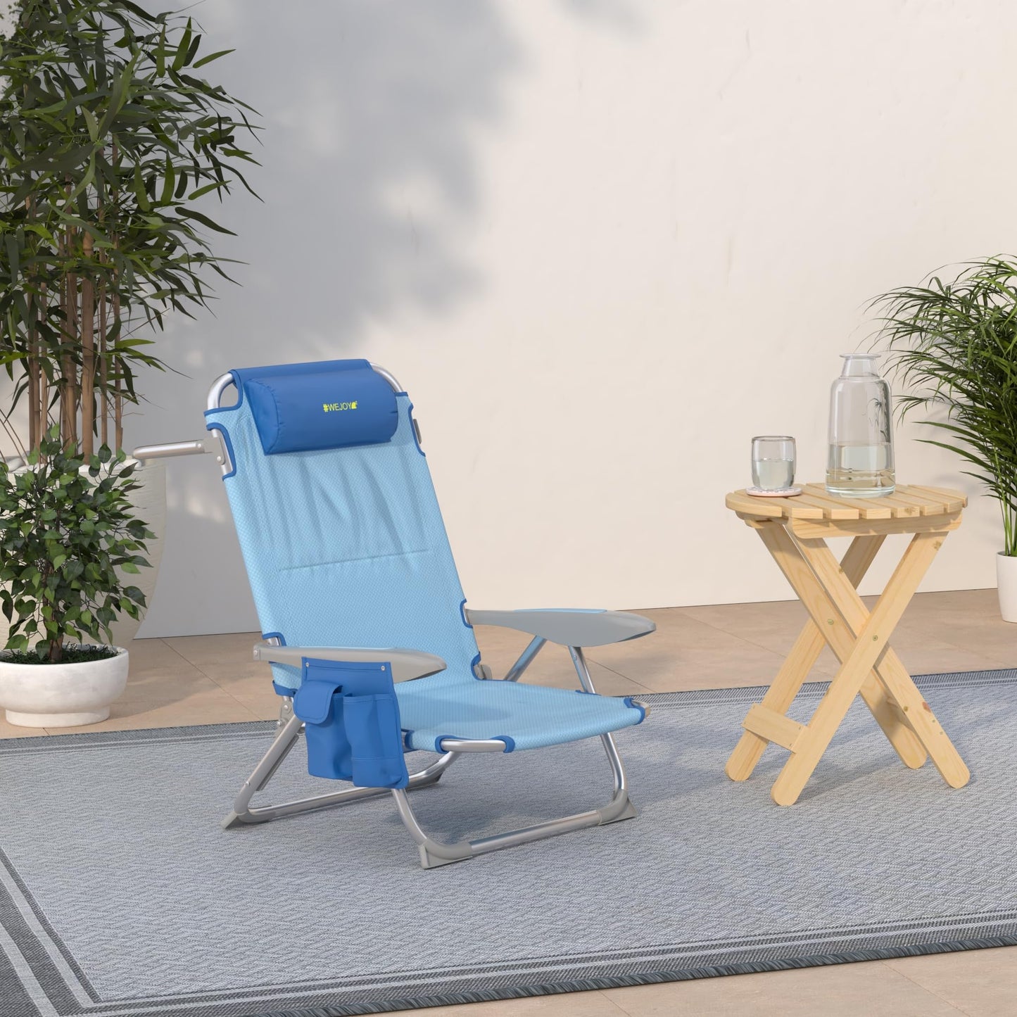 #WEJOY Beach Chair for Adults, Reclining Adjustable Position, Lay Flat Lightweight Folding Portable Aluminum Chair with Backpack Straps,Padded headrest, Heavy Duty 400 lbs Lawn Chair for Beach, Sand