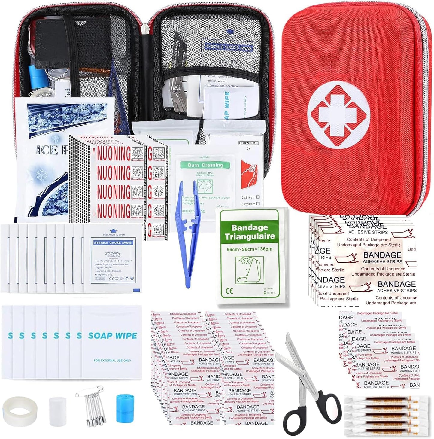 276PCS Small Travel First Aid Kit Supplies for Business, First Aid Kits Backpacking Essentials Items Trauma First Aid Survival Kits for Home Outdoor Adventure, Blue AMORNING