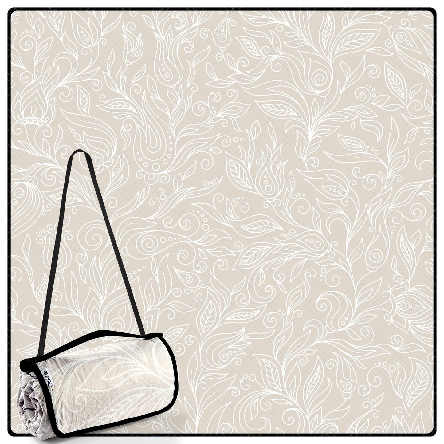 Picnic Blankets 79"x79" Extra Large Outdoor Blanket Beach Blanket Waterproof SandProof Picnic Mat Washable Foldable Portable for Grass Lawn Beach Camping (White with Flowers)