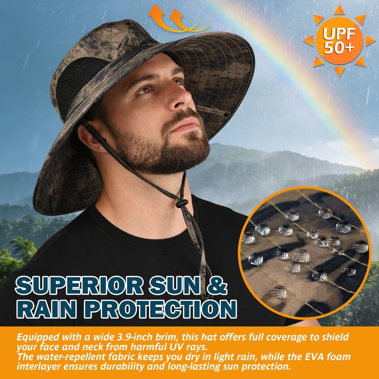 EINSKEY Wide Brim Sun Hat, UPF 50+ UV Protection Waterproof Packable Bucket Hat for Men & Women, Fishing Hiking Beach Garden