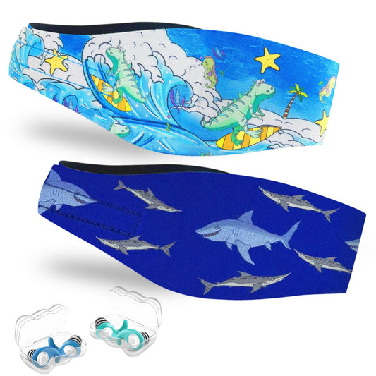 Swimming Headband for Kids - 2 Pairs Waterproof Ear Plugs & Adjustable Swim Ear Band,Keep Water Out and Hold Earplugs in - Water Headband for Surfing, Diving, Pool, Showering, and Beach