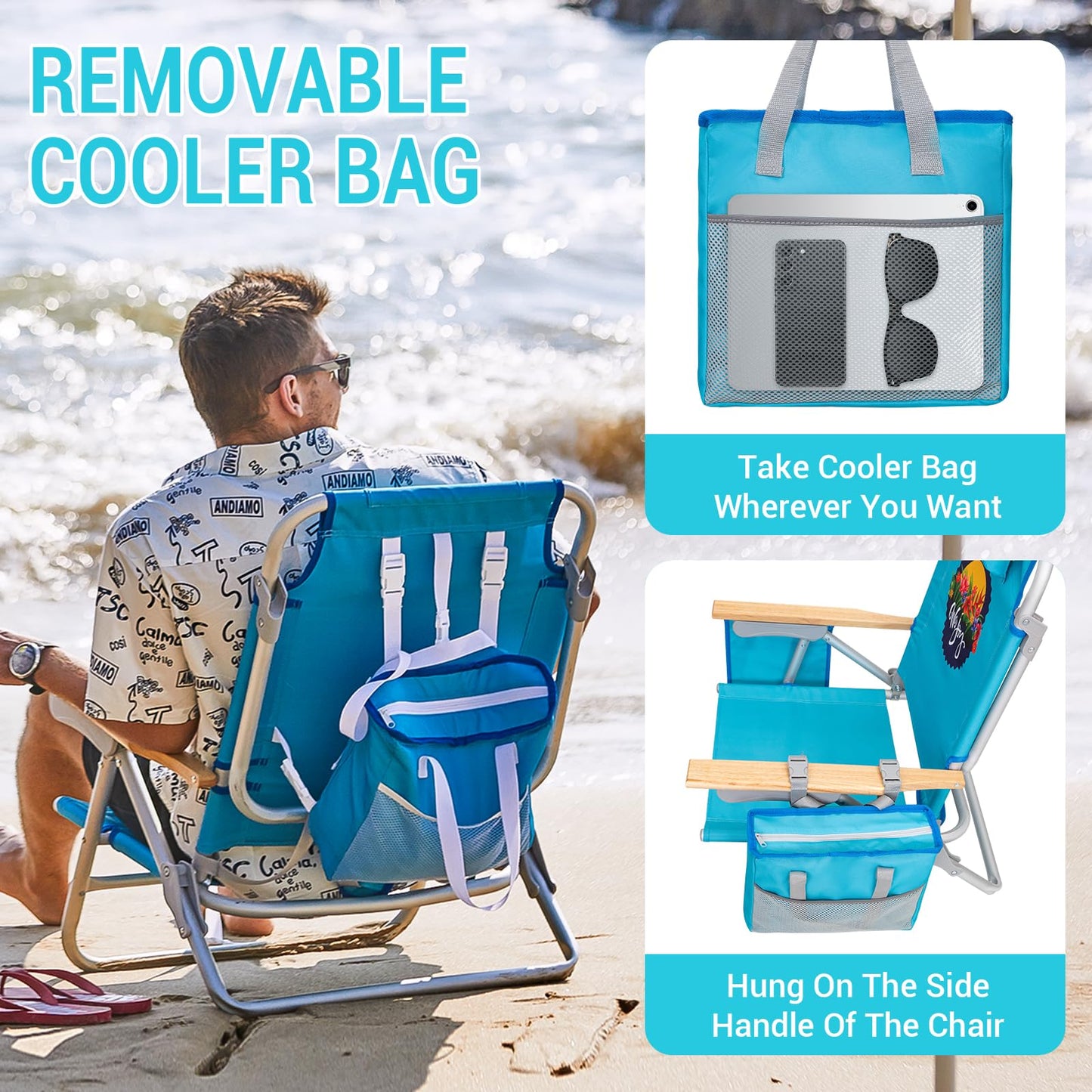 #WEJOY Beach Chair for Adults, Reclining Adjustable Position, Lay Flat Lightweight Folding Portable Aluminum Chair with Backpack Straps,Padded headrest, Heavy Duty 400 lbs Lawn Chair for Beach, Sand