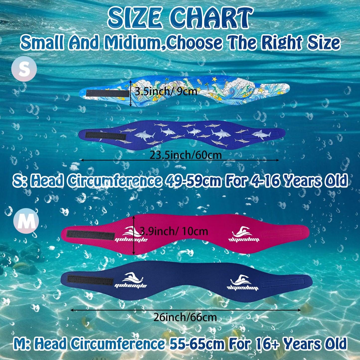 Swimming Headband for Kids - 2 Pairs Waterproof Ear Plugs & Adjustable Swim Ear Band,Keep Water Out and Hold Earplugs in - Water Headband for Surfing, Diving, Pool, Showering, and Beach
