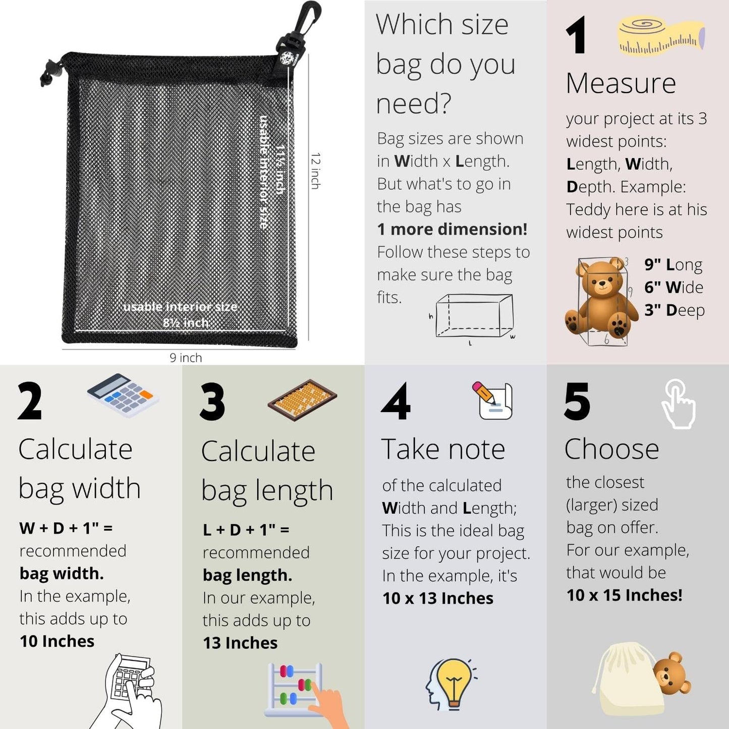 Mesh Find Bags with Clip — Set of 4 (6×8 in, Black)