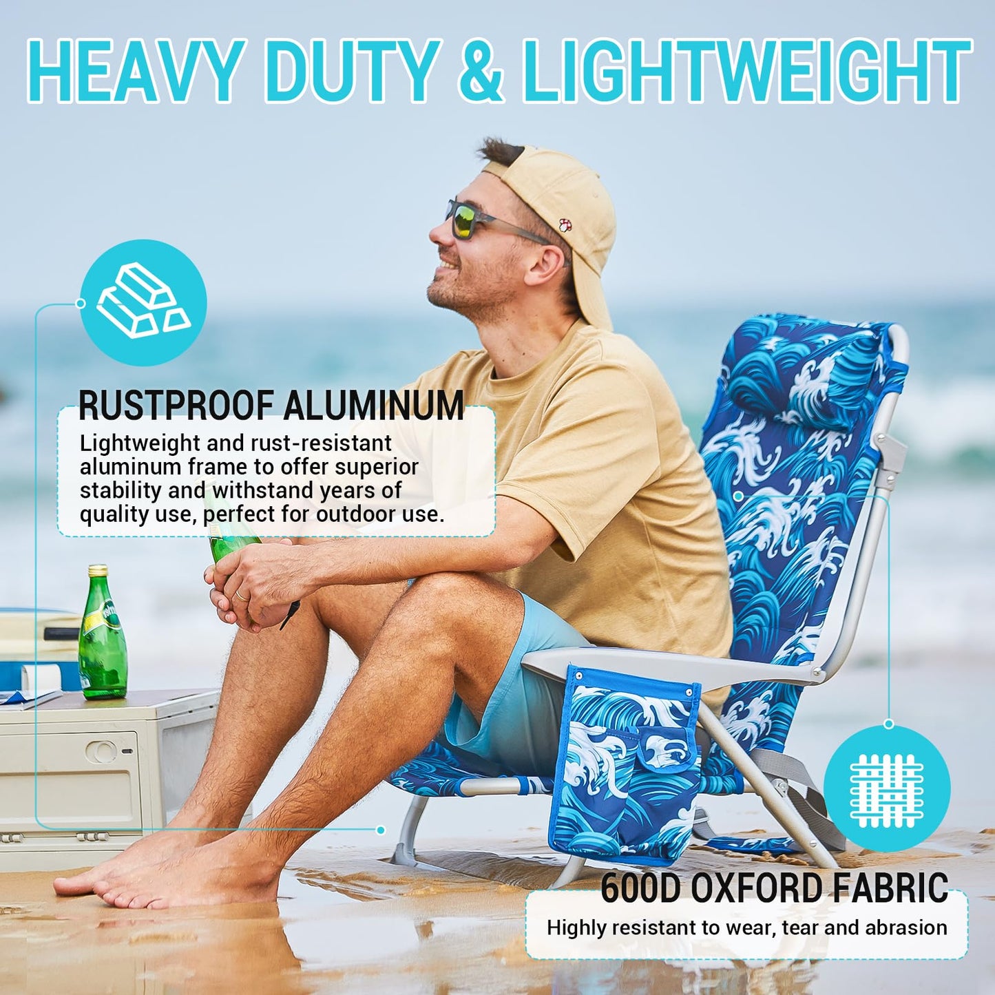 #WEJOY Beach Chair for Adults, Reclining Adjustable Position, Lay Flat Lightweight Folding Portable Aluminum Chair with Backpack Straps,Padded headrest, Heavy Duty 400 lbs Lawn Chair for Beach, Sand