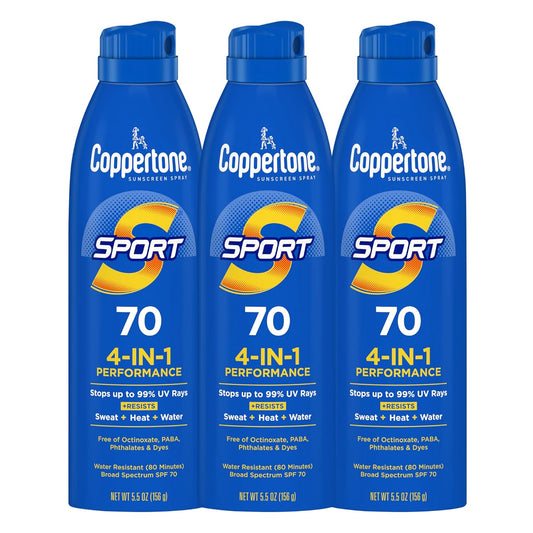 Coppertone SPORT Sunscreen Spray SPF 70 — Water-Resistant (3× 5.5 oz)