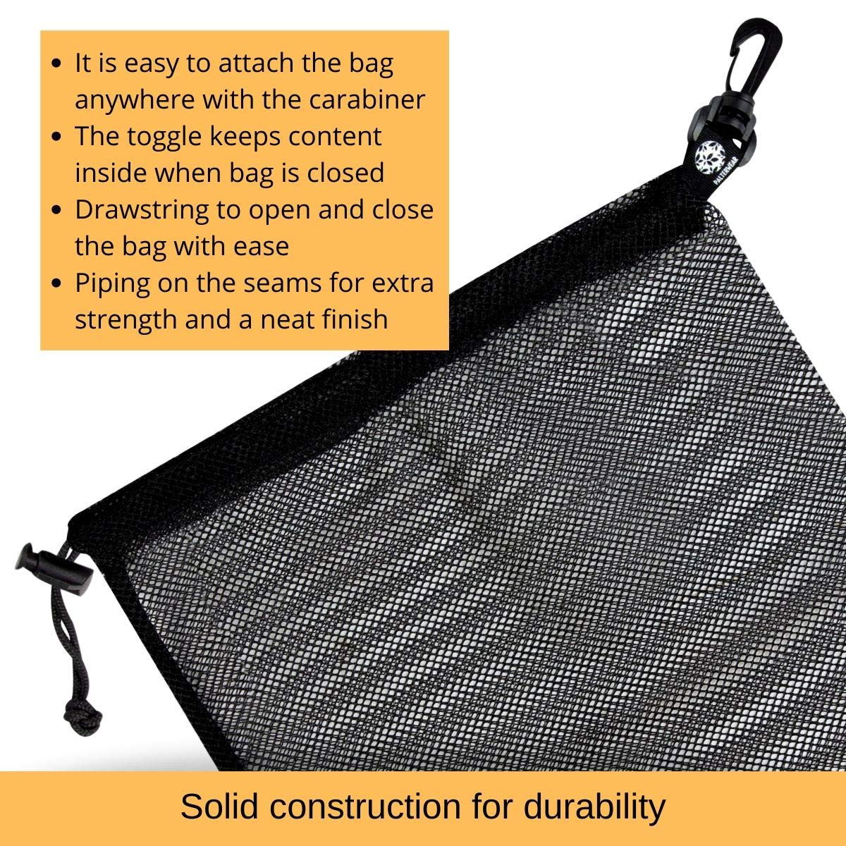 PALTERWEAR Small Mesh Drawstring Bag With Clip and Toggle Closure (Set of 4, Black, 6 x 8 inch) for Watersports, Outdoor, Gym