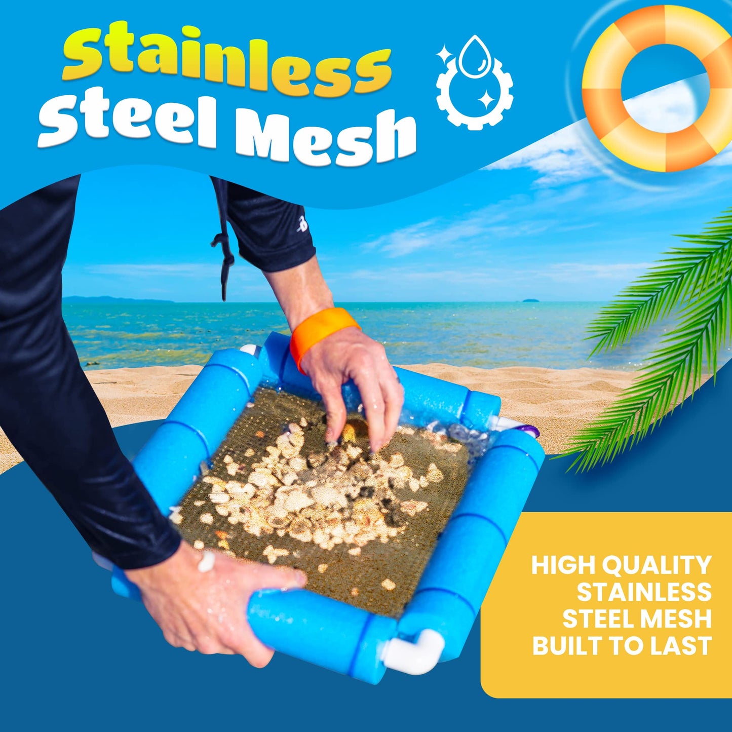 RELODECOR Beachcombing Shark Tooth Sifter – Lightweight Sand Sifter for The Beach with Comfortable Grip & Wrist Strap, Durable Shark Tooth Sifters and Shelling Tools for Beach Fossil & Shell Hunting