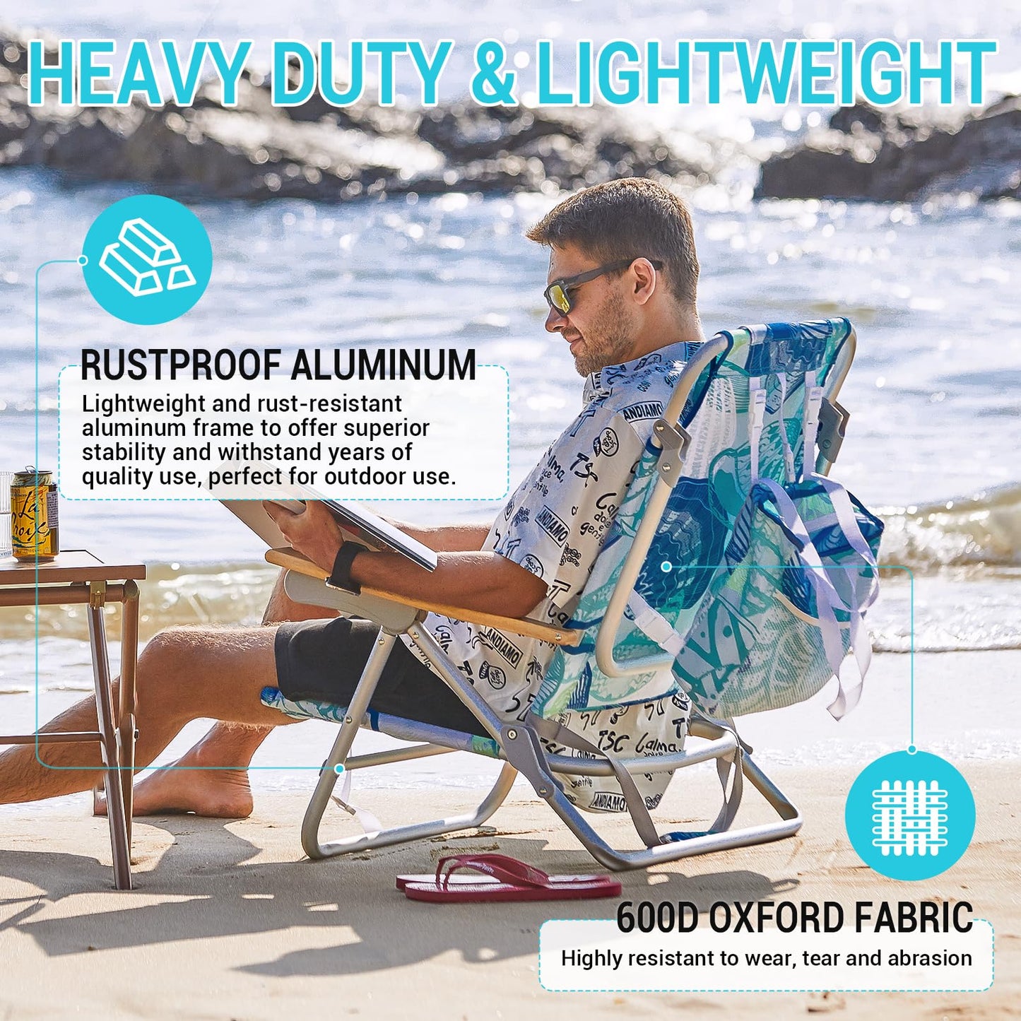 #WEJOY Beach Chair for Adults, Reclining Adjustable Position, Lay Flat Lightweight Folding Portable Aluminum Chair with Backpack Straps,Padded headrest, Heavy Duty 400 lbs Lawn Chair for Beach, Sand