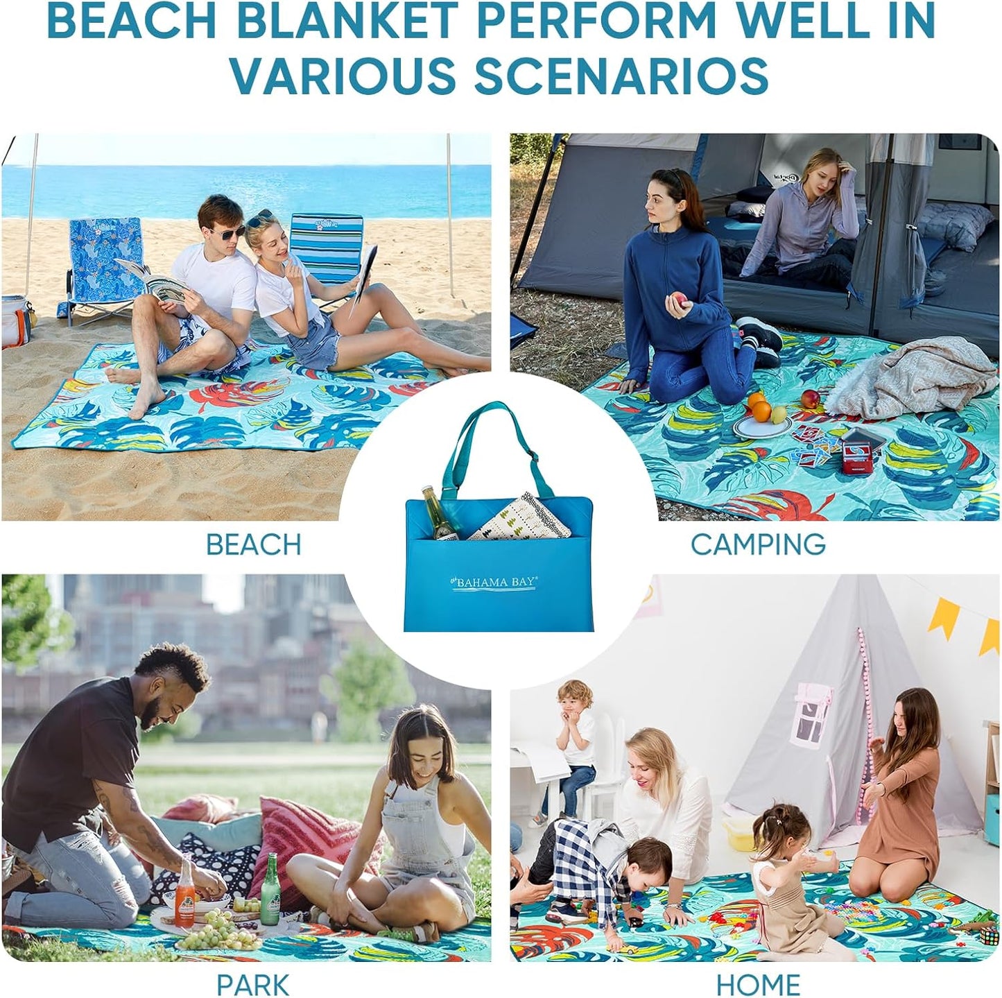 Sand-Proof Beach Blanket — Water-Resistant, Foldable (Old Bahama Bay)