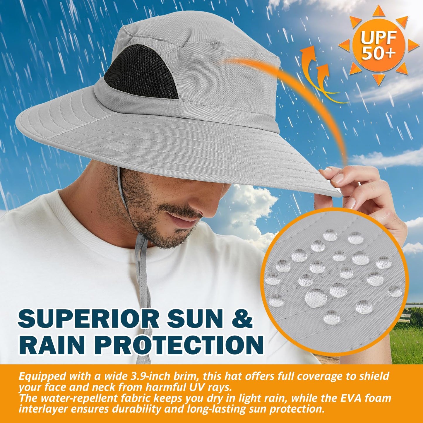 Wide-Brim Sun Hat — UPF 50+, Packable, Waterproof (EINSKEY)