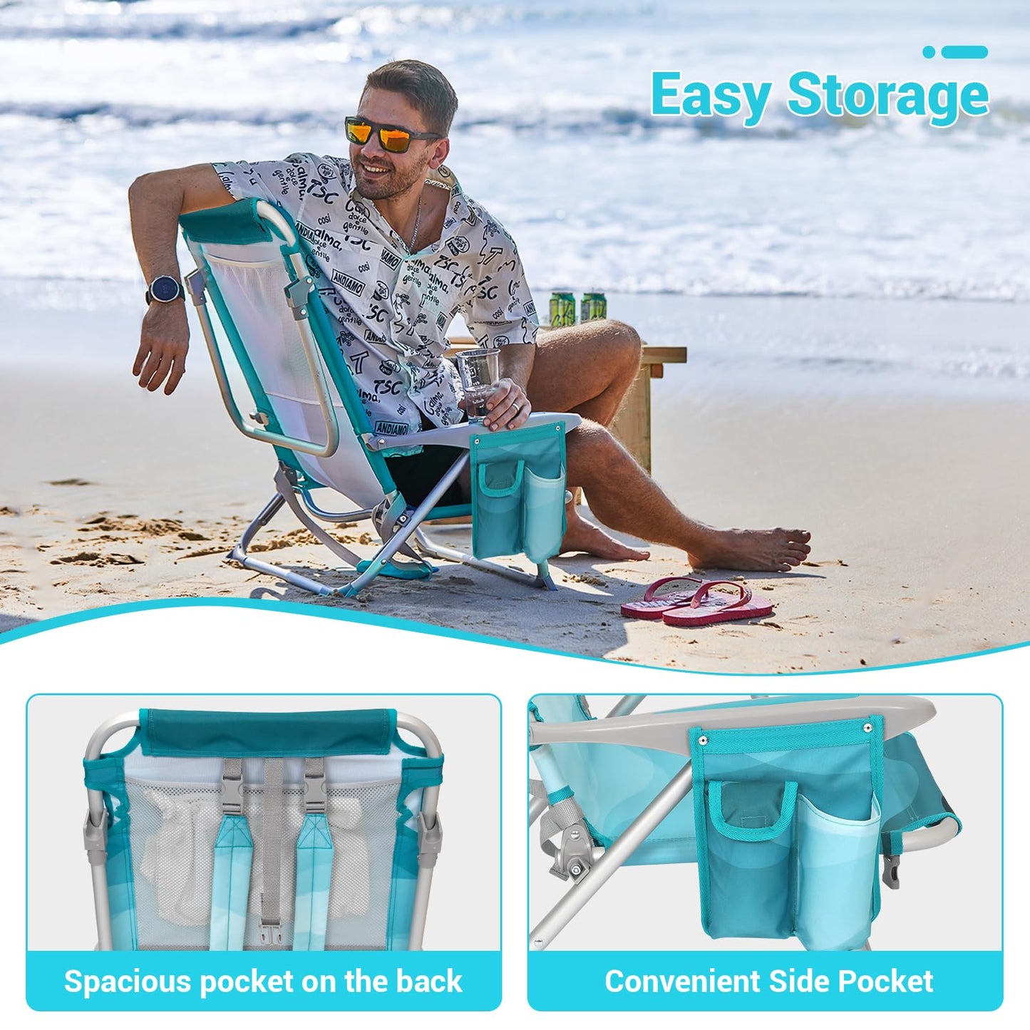 #WEJOY Beach Chair for Adults, Reclining Adjustable Position, Lay Flat Lightweight Folding Portable Aluminum Chair with Backpack Straps,Padded headrest, Heavy Duty 400 lbs Lawn Chair for Beach, Sand