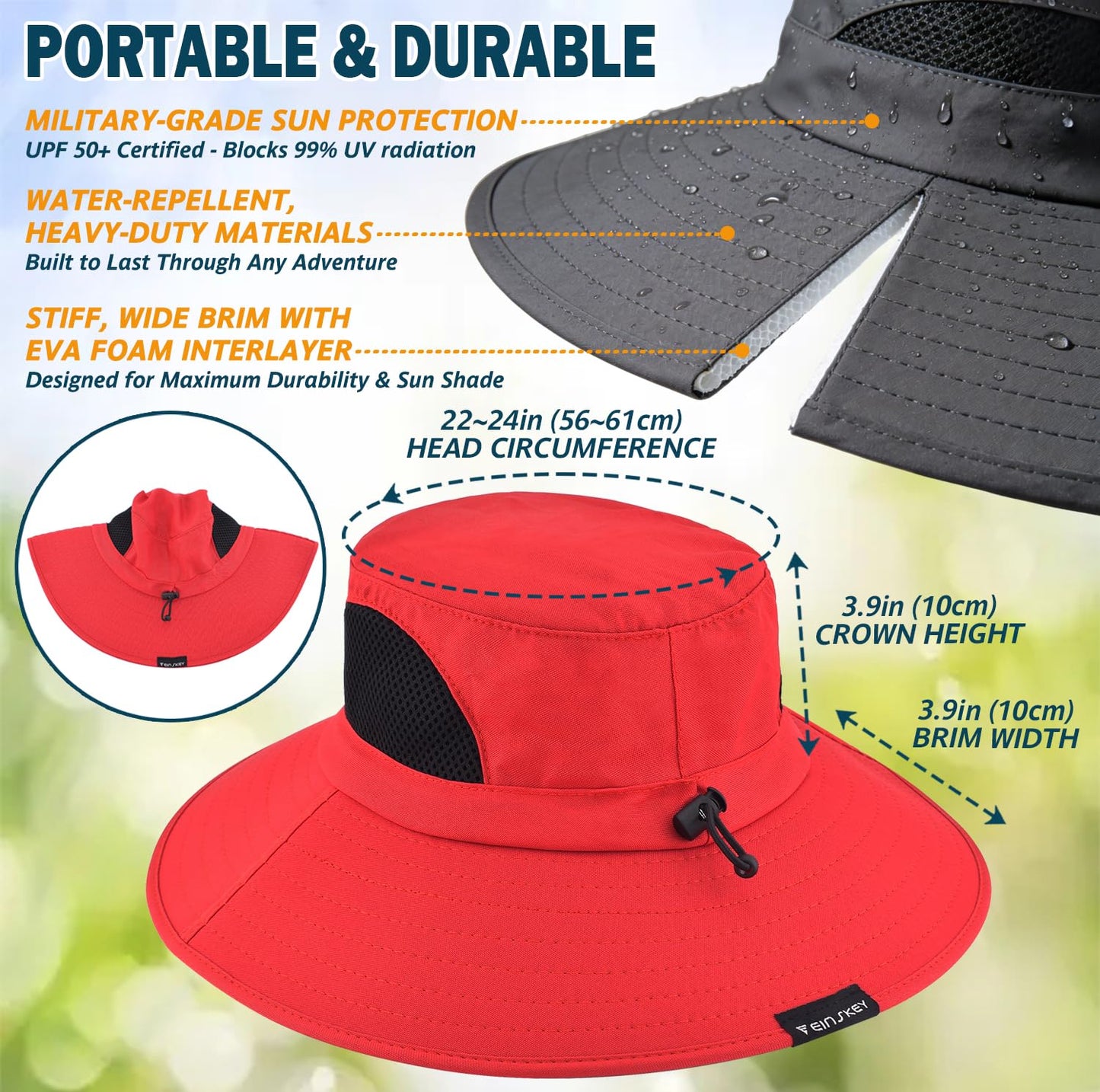 EINSKEY Wide Brim Sun Hat, UPF 50+ UV Protection Waterproof Packable Bucket Hat for Men & Women, Fishing Hiking Beach Garden