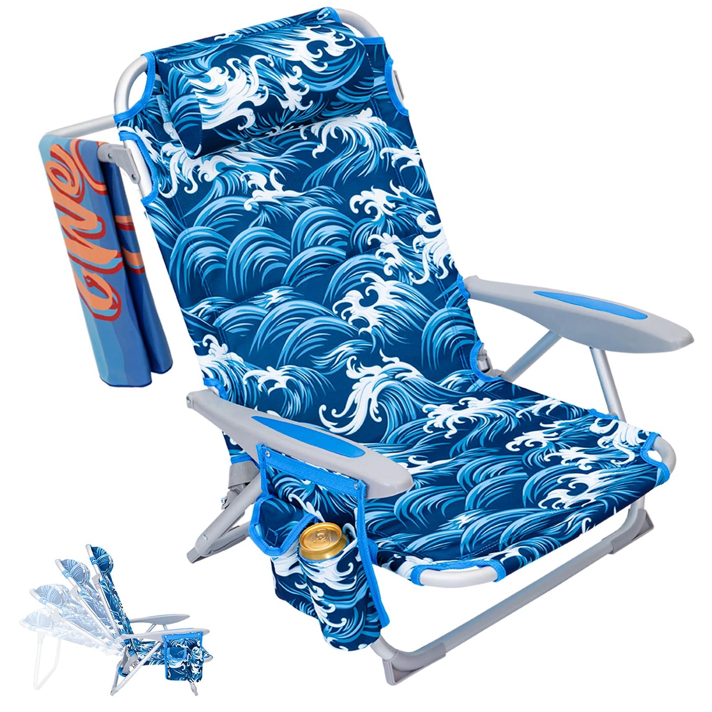 #WEJOY Beach Chair for Adults, Reclining Adjustable Position, Lay Flat Lightweight Folding Portable Aluminum Chair with Backpack Straps,Padded headrest, Heavy Duty 400 lbs Lawn Chair for Beach, Sand