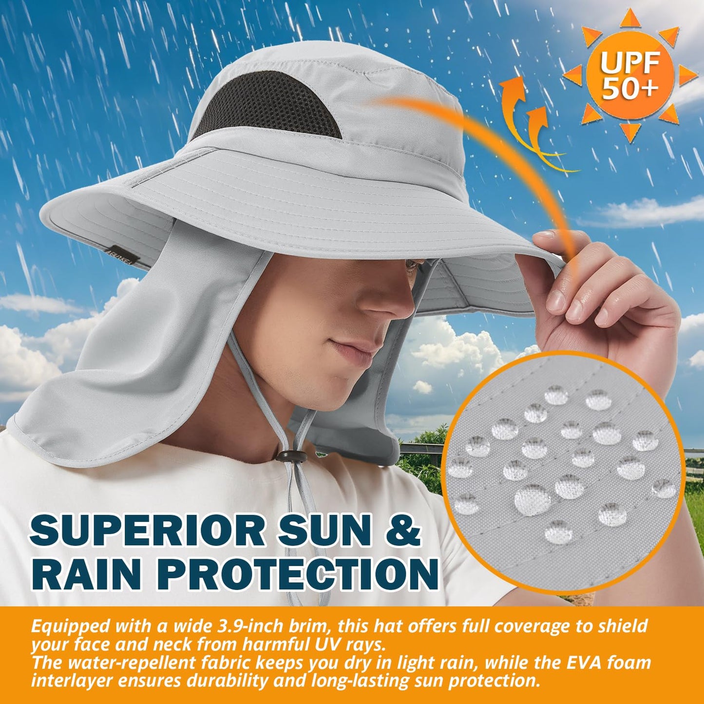 Wide-Brim Sun Hat — UPF 50+, Packable, Waterproof (EINSKEY)