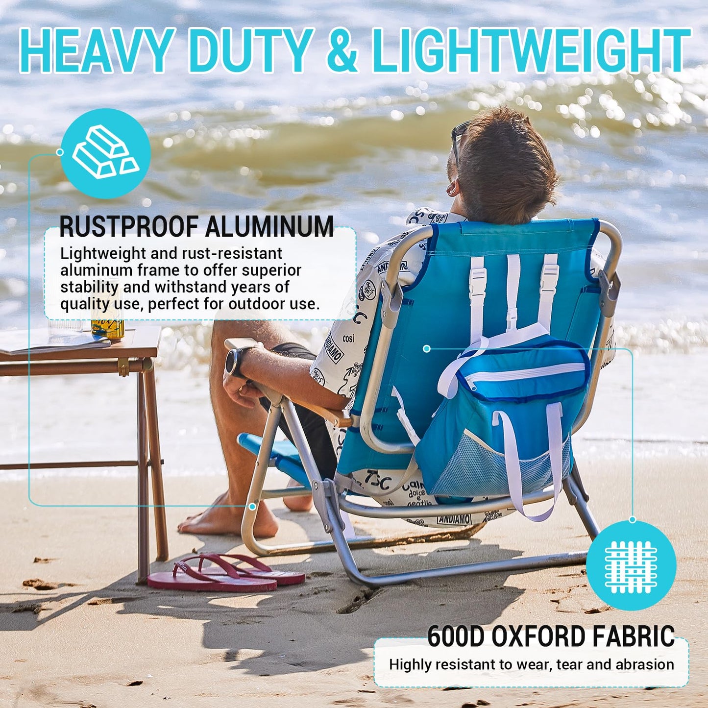 #WEJOY Beach Chair for Adults, Reclining Adjustable Position, Lay Flat Lightweight Folding Portable Aluminum Chair with Backpack Straps,Padded headrest, Heavy Duty 400 lbs Lawn Chair for Beach, Sand