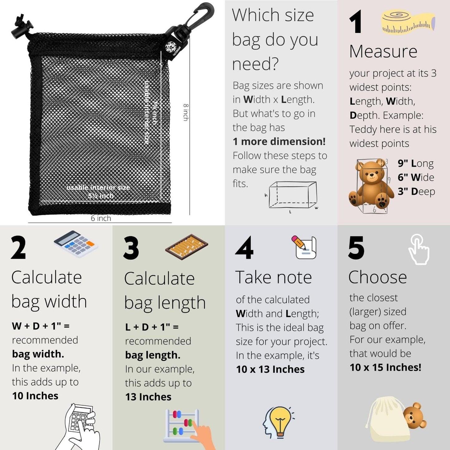 Mesh Find Bags with Clip — Set of 4 (6×8 in, Black)