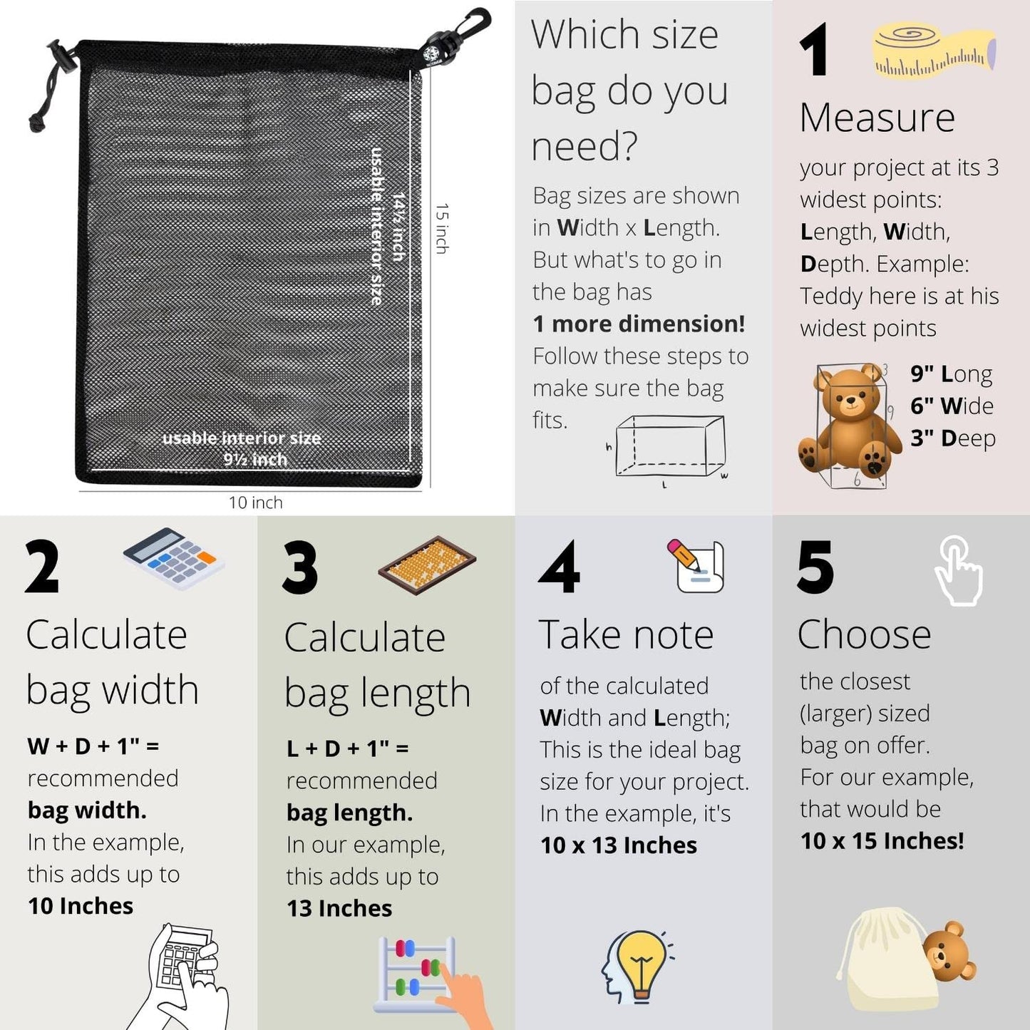 Mesh Find Bags with Clip — Set of 4 (6×8 in, Black)