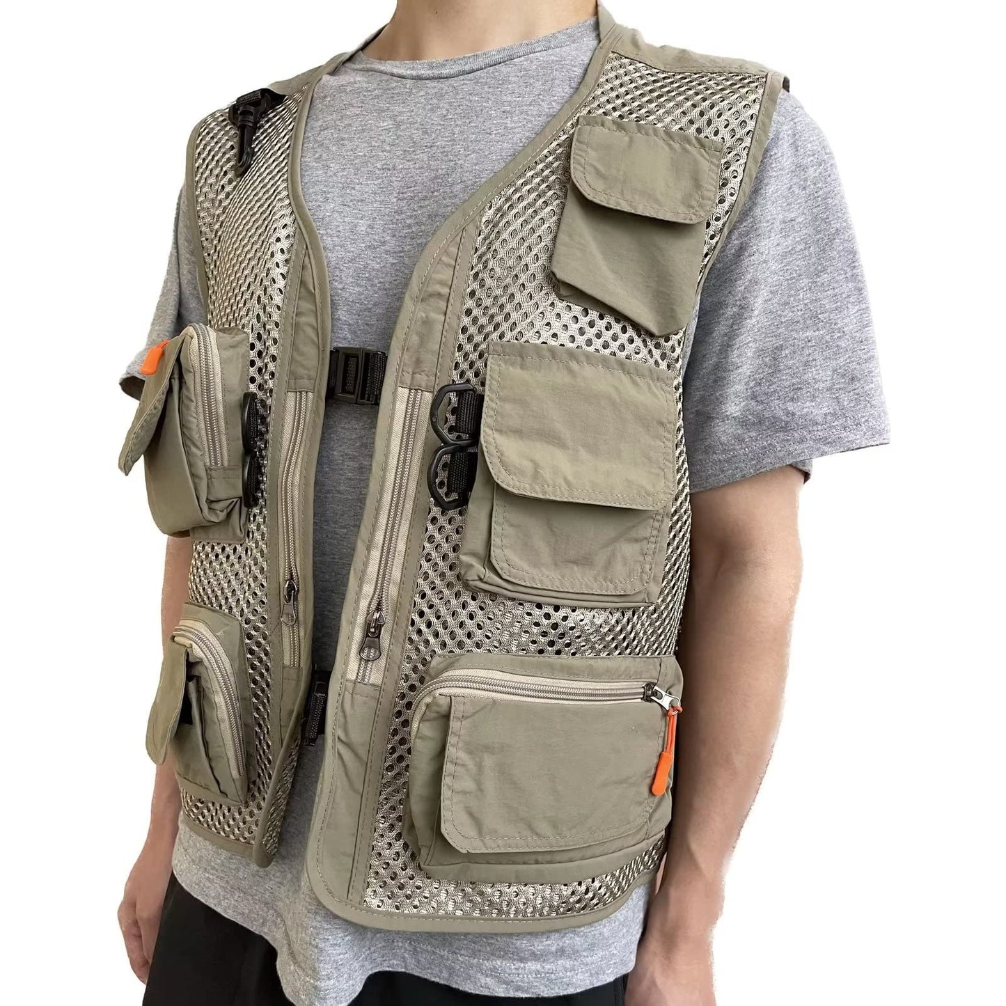 Men Mesh Breathable Multi-Pocket Vest Outdoor Travelers Fly Fishing Photography