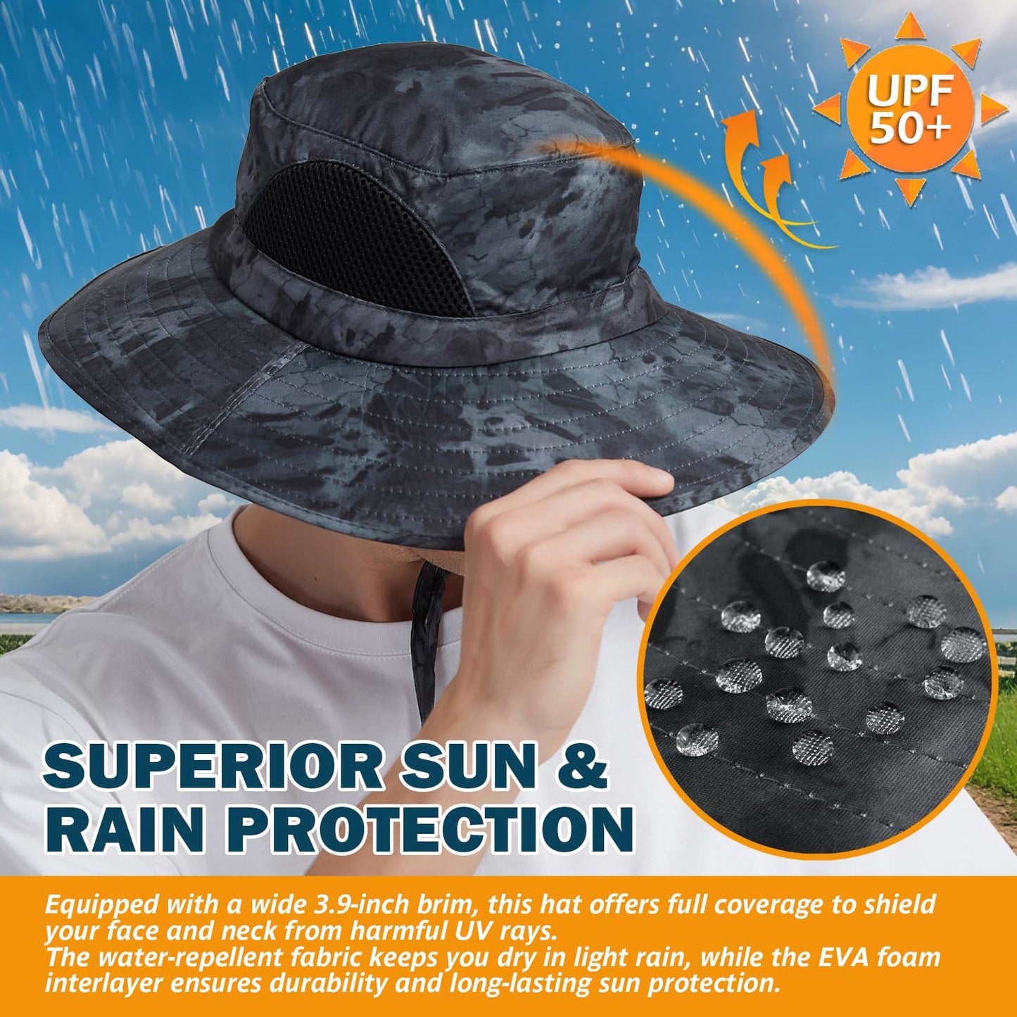 Wide-Brim Sun Hat — UPF 50+, Packable, Waterproof (EINSKEY)