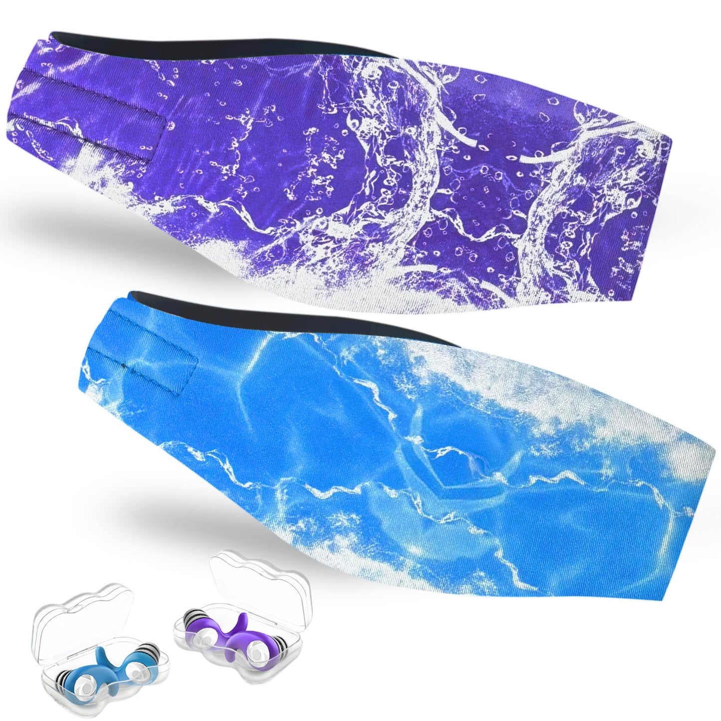 Swimming Headband for Kids - 2 Pairs Waterproof Ear Plugs & Adjustable Swim Ear Band,Keep Water Out and Hold Earplugs in - Water Headband for Surfing, Diving, Pool, Showering, and Beach