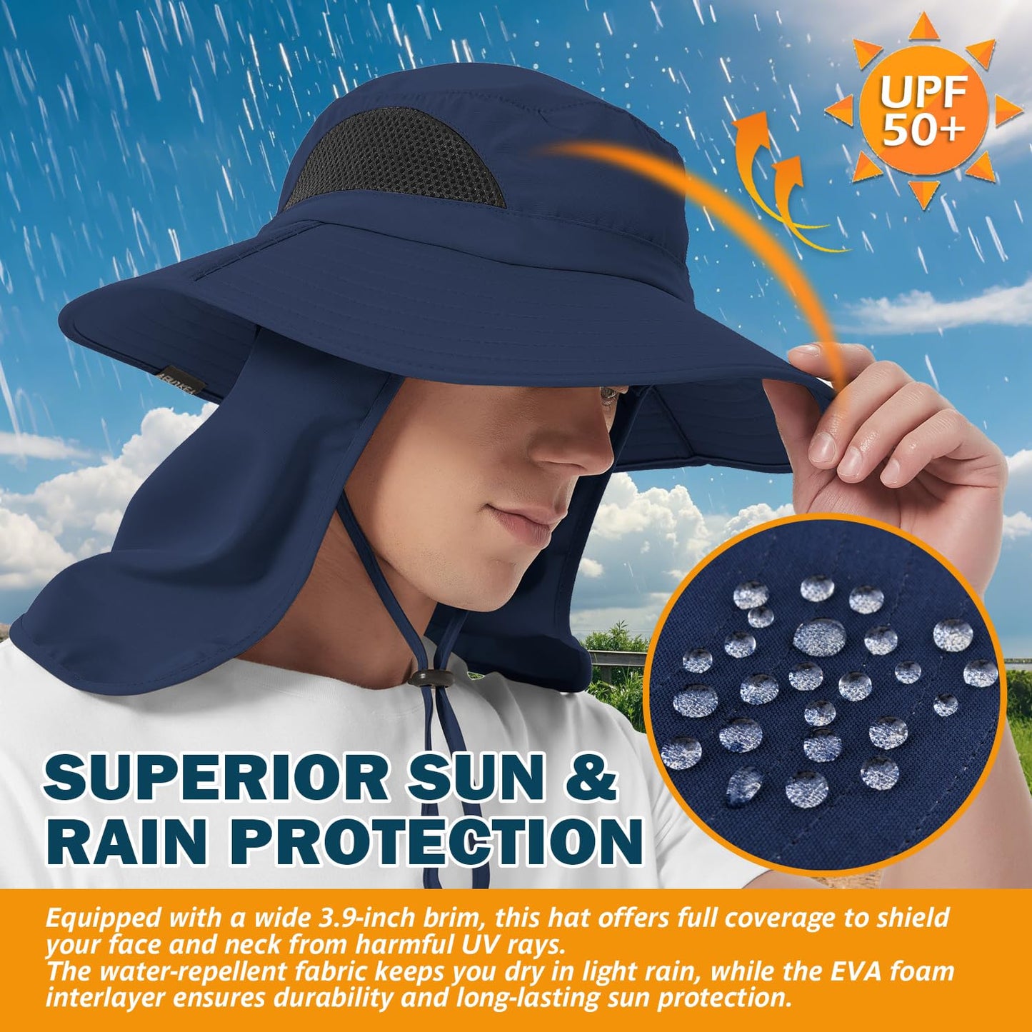 Wide-Brim Sun Hat — UPF 50+, Packable, Waterproof (EINSKEY)